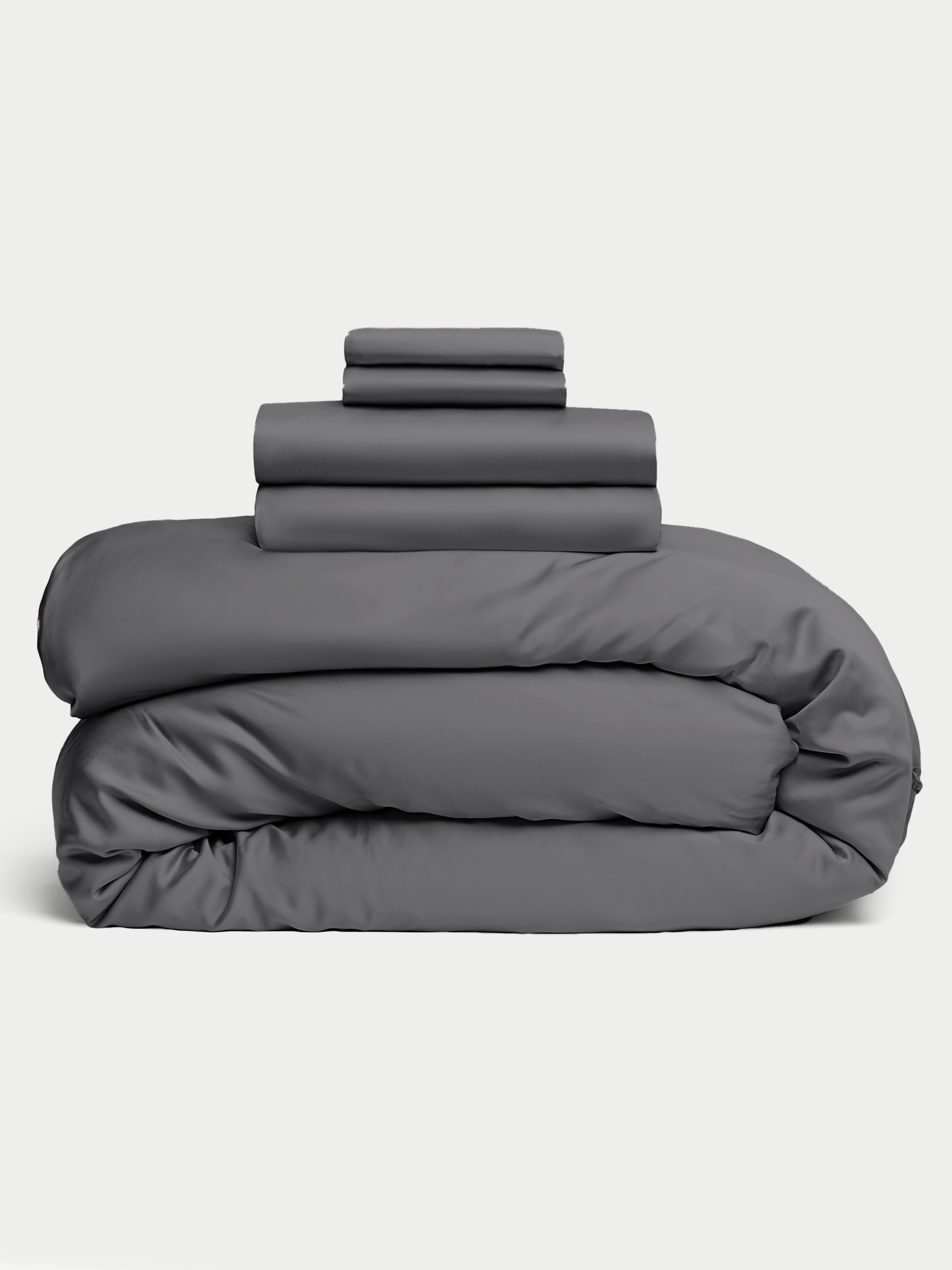 Charcoal bedding bundle stacked up with white background |Color:Charcoal