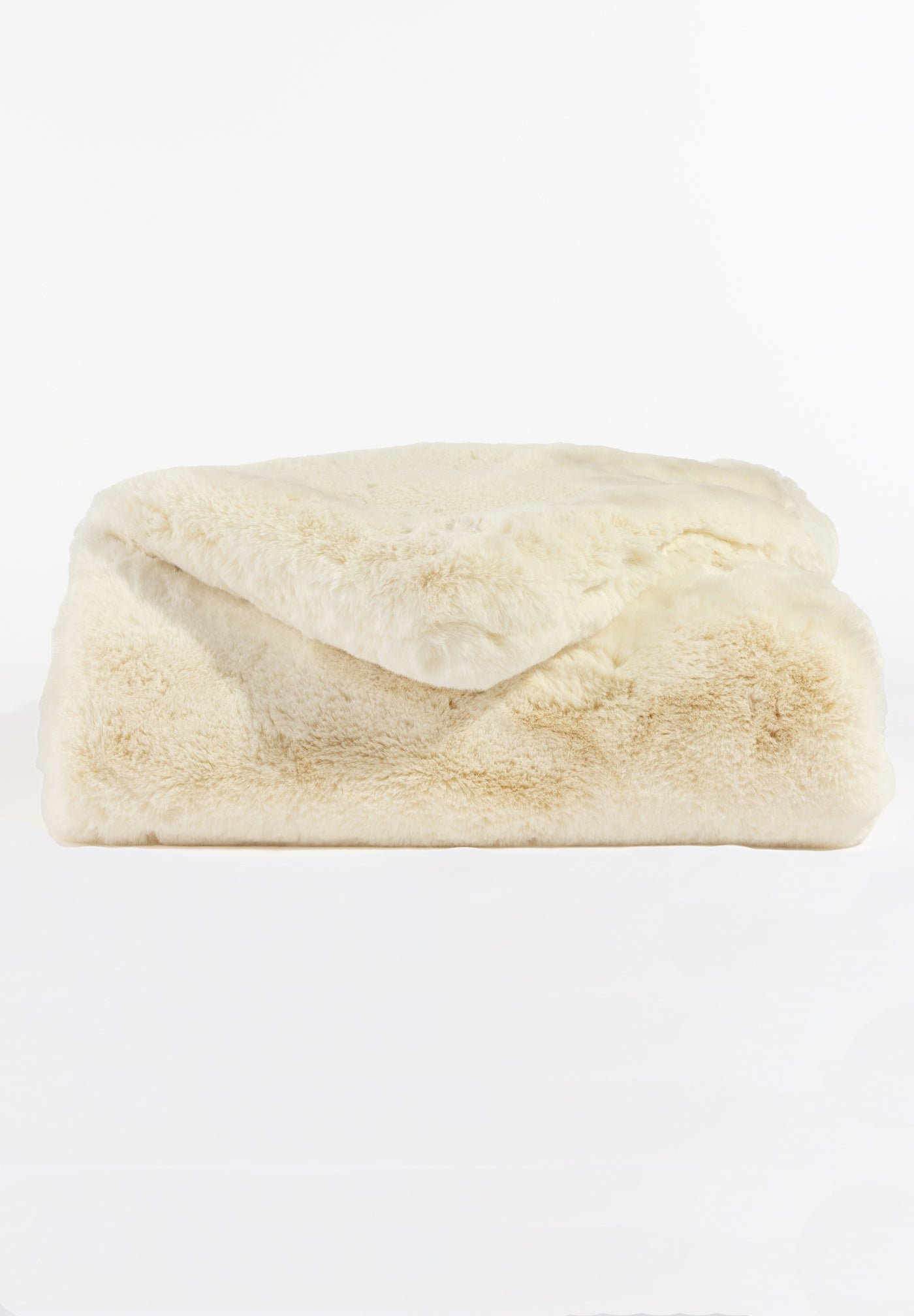 The Cozy Earth Cuddle Blanket is a plush, folded, cream-colored faux fur blanket with a soft, fluffy texture set against a plain white background. |Color:Creme