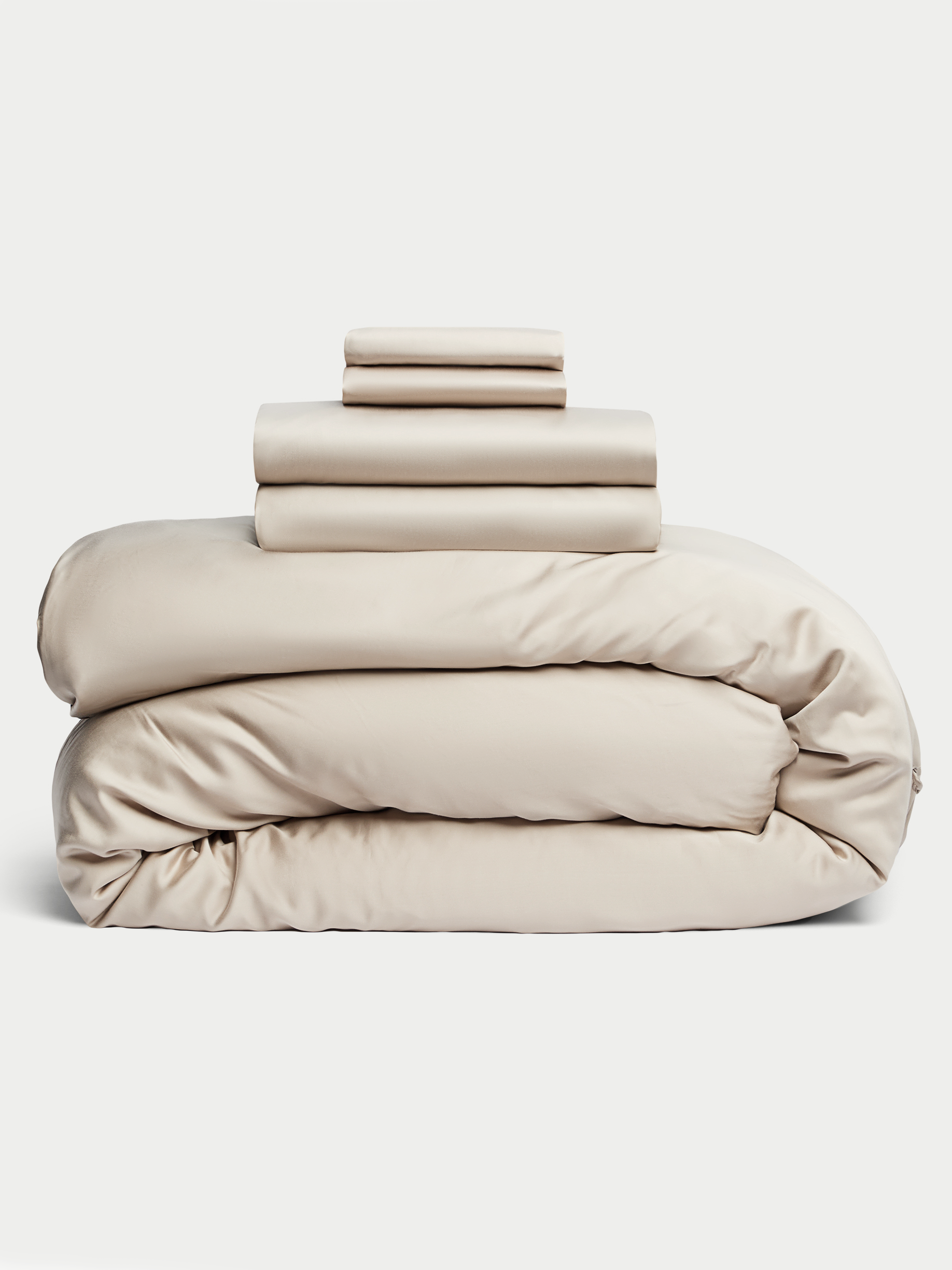 Driftwood bedding bundle stacked up with white background |Color:Driftwood