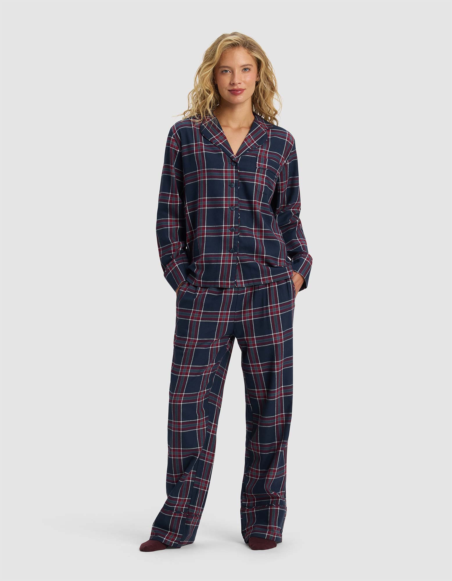 【MOODMOON】Cobalt Blue Long Sleeve Pajama Set GLOBAL Men 100% Cotton Pajamas Set Button Down Pjs Long