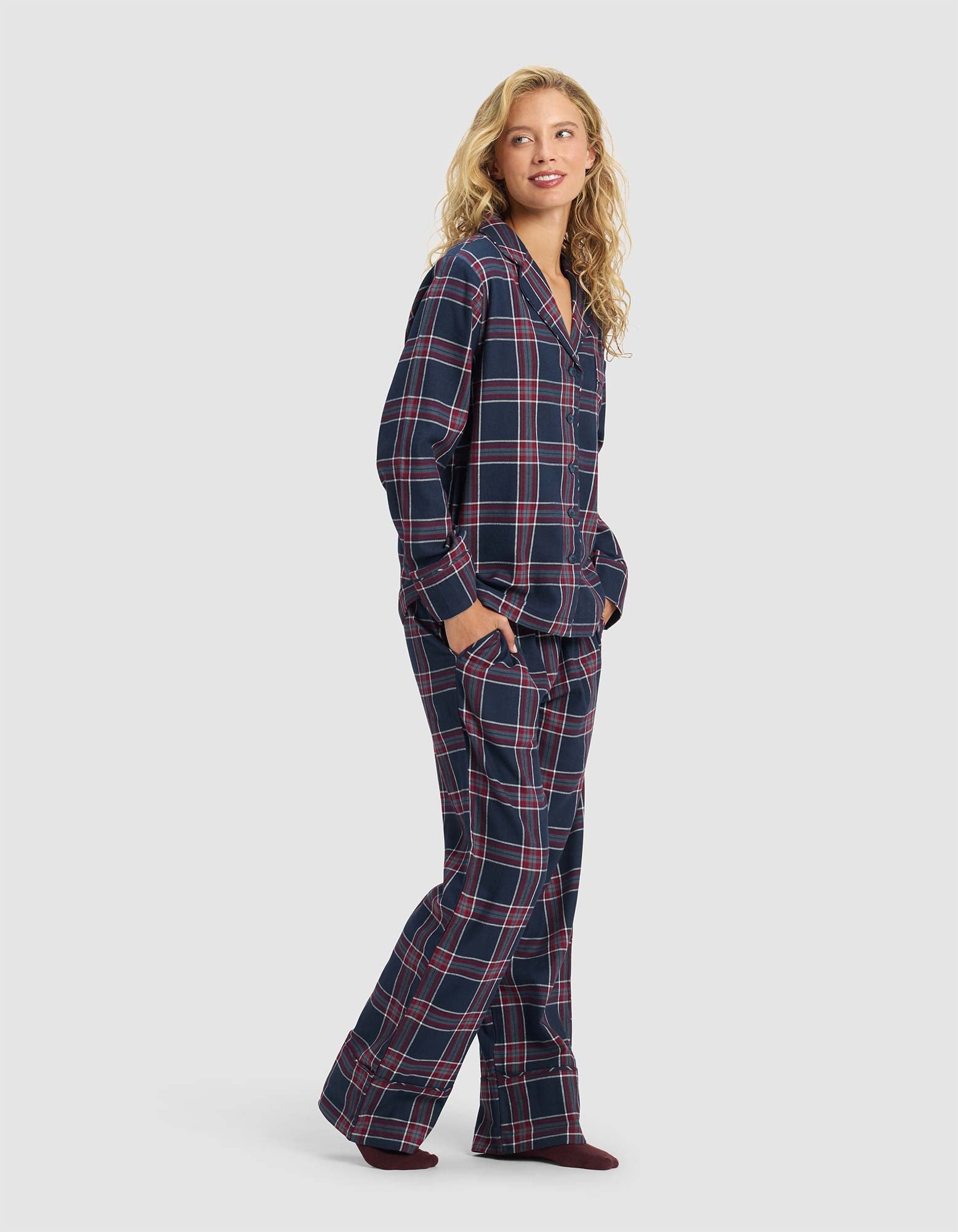 【MOODMOON】Vivid Blue Terry Long Sleeve Pajama Set Womens_Soft_Woven_Long_Sleeve_