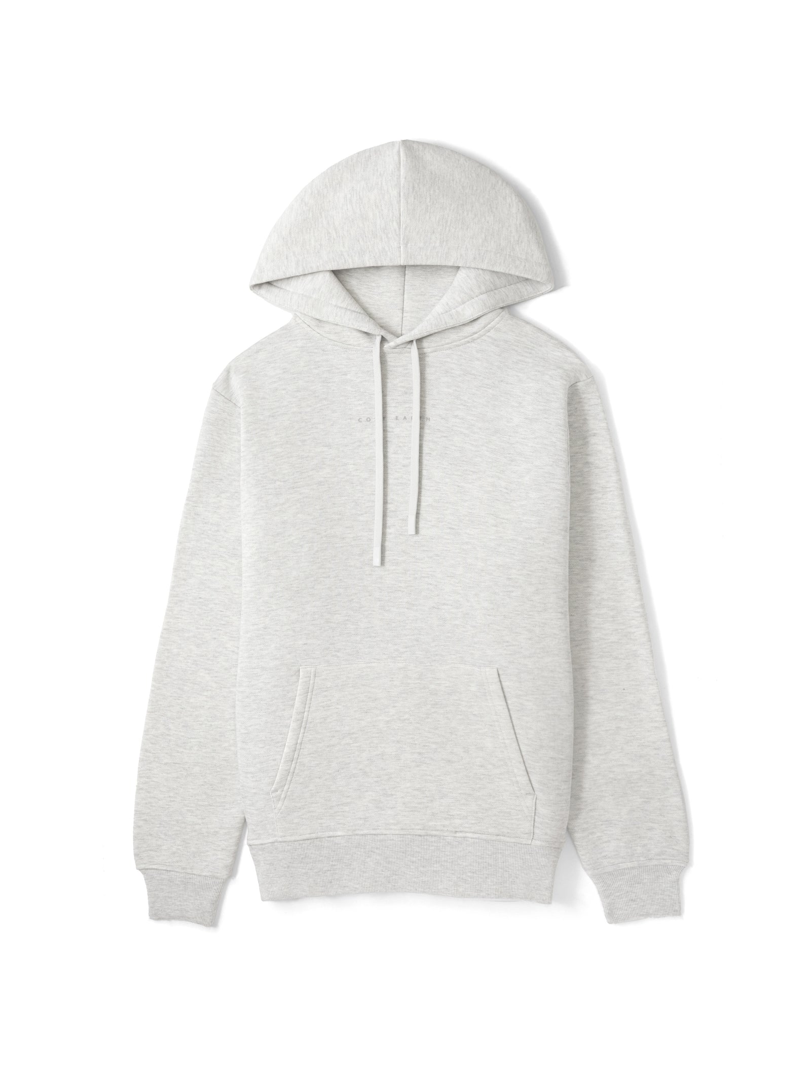 Flat lay of heather grey cityscape hoodie with white background 