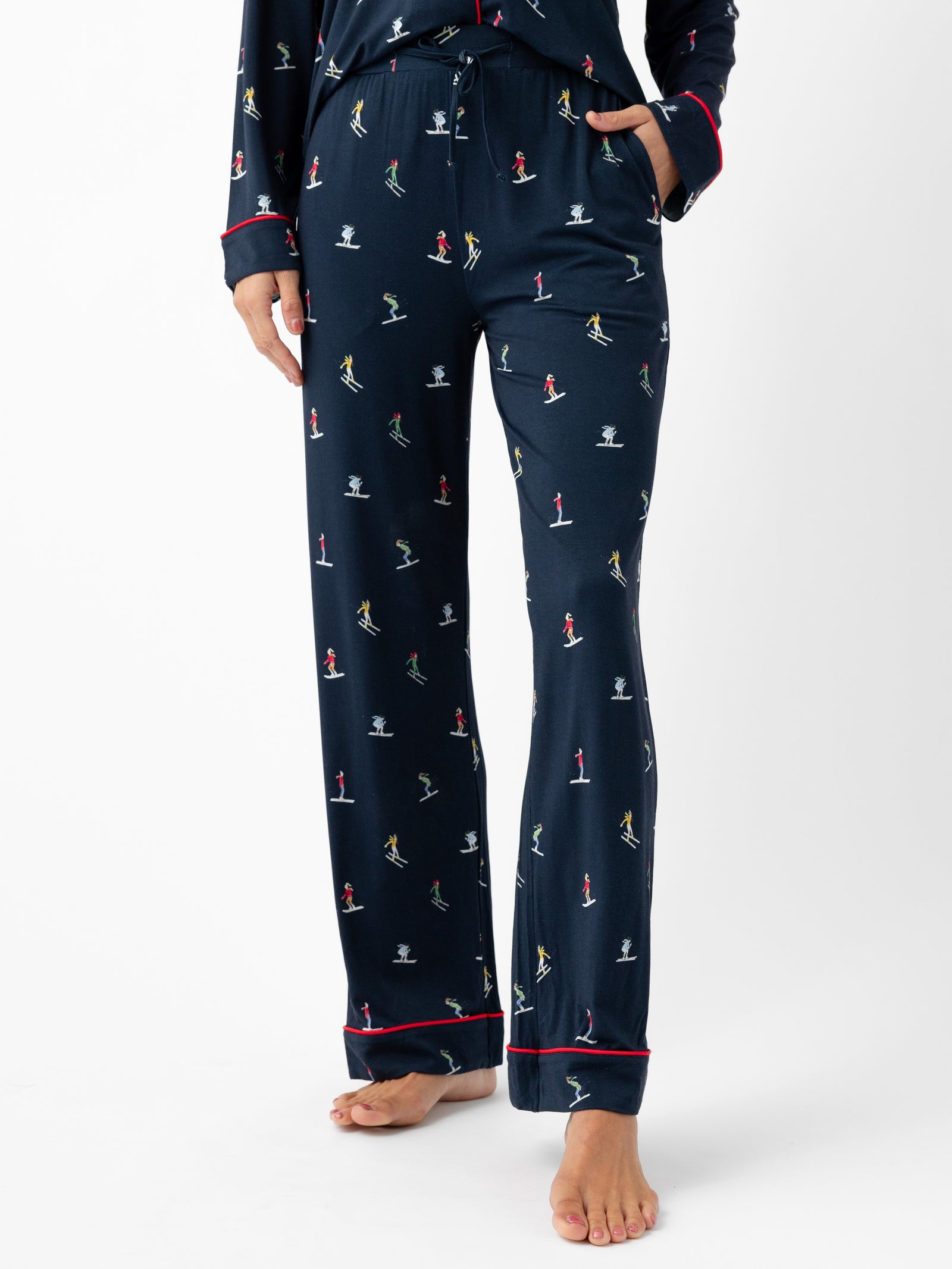 Woman wearing Women's Stretch-Knit Bamboo Pajama Pant in Ski Navy 