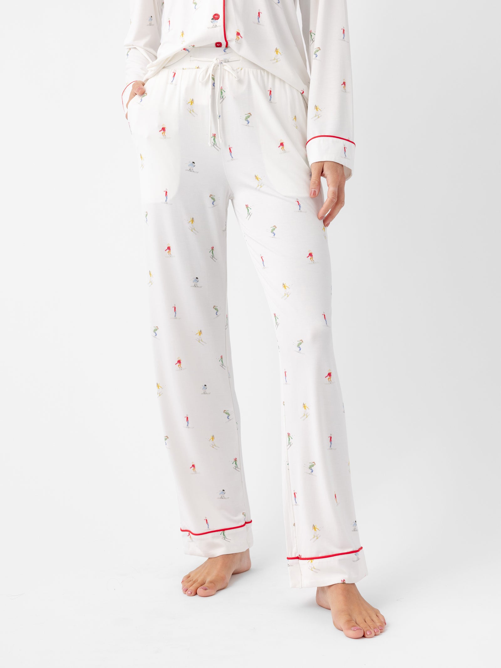 Woman wearing Women's Stretch-Knit Bamboo Pajama Pant in Ski Ivory 