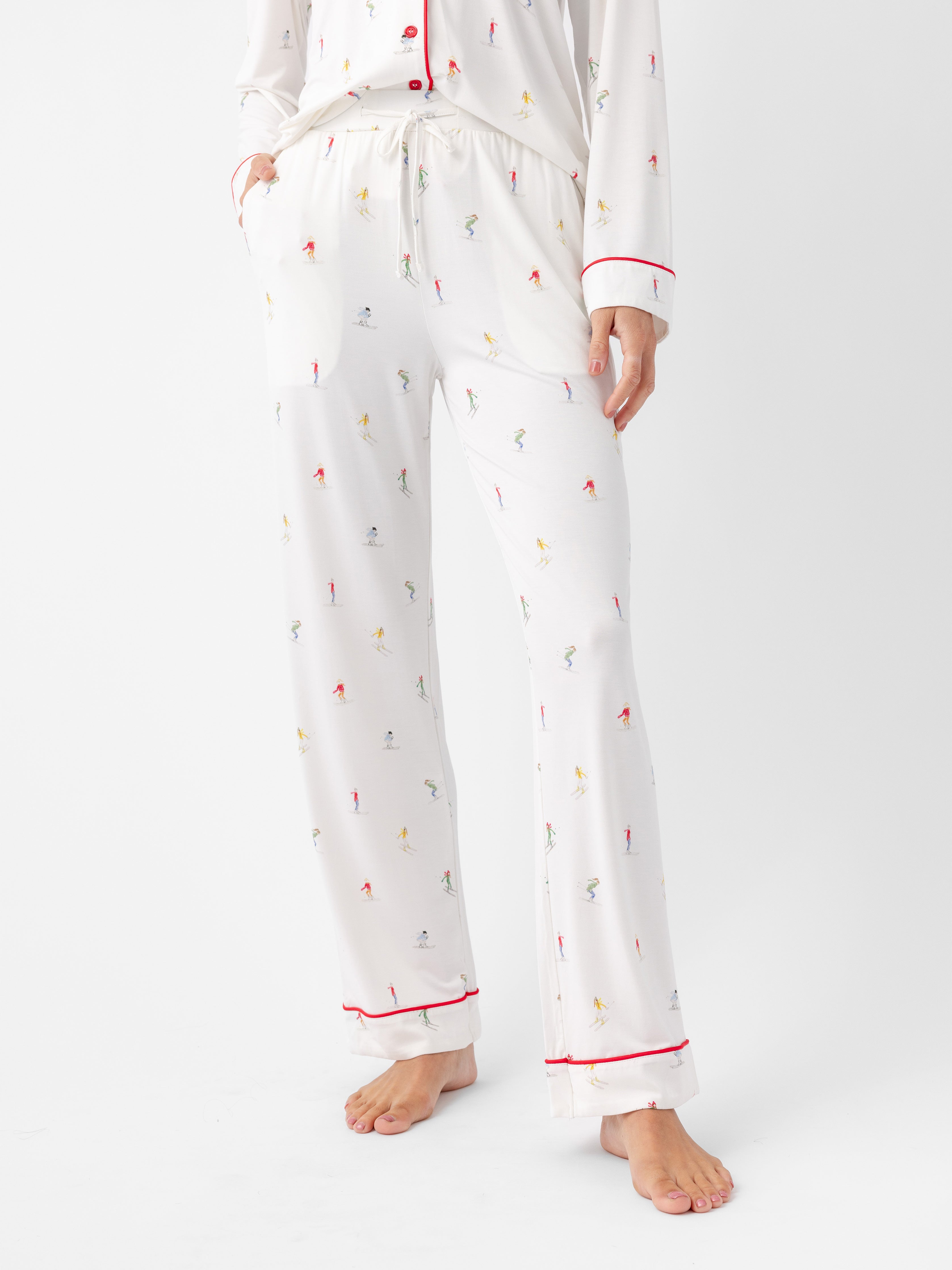 Woman wearing Women's Stretch-Knit Bamboo Pajama Pant in Ski Ivory |Color:Skiers Ivory