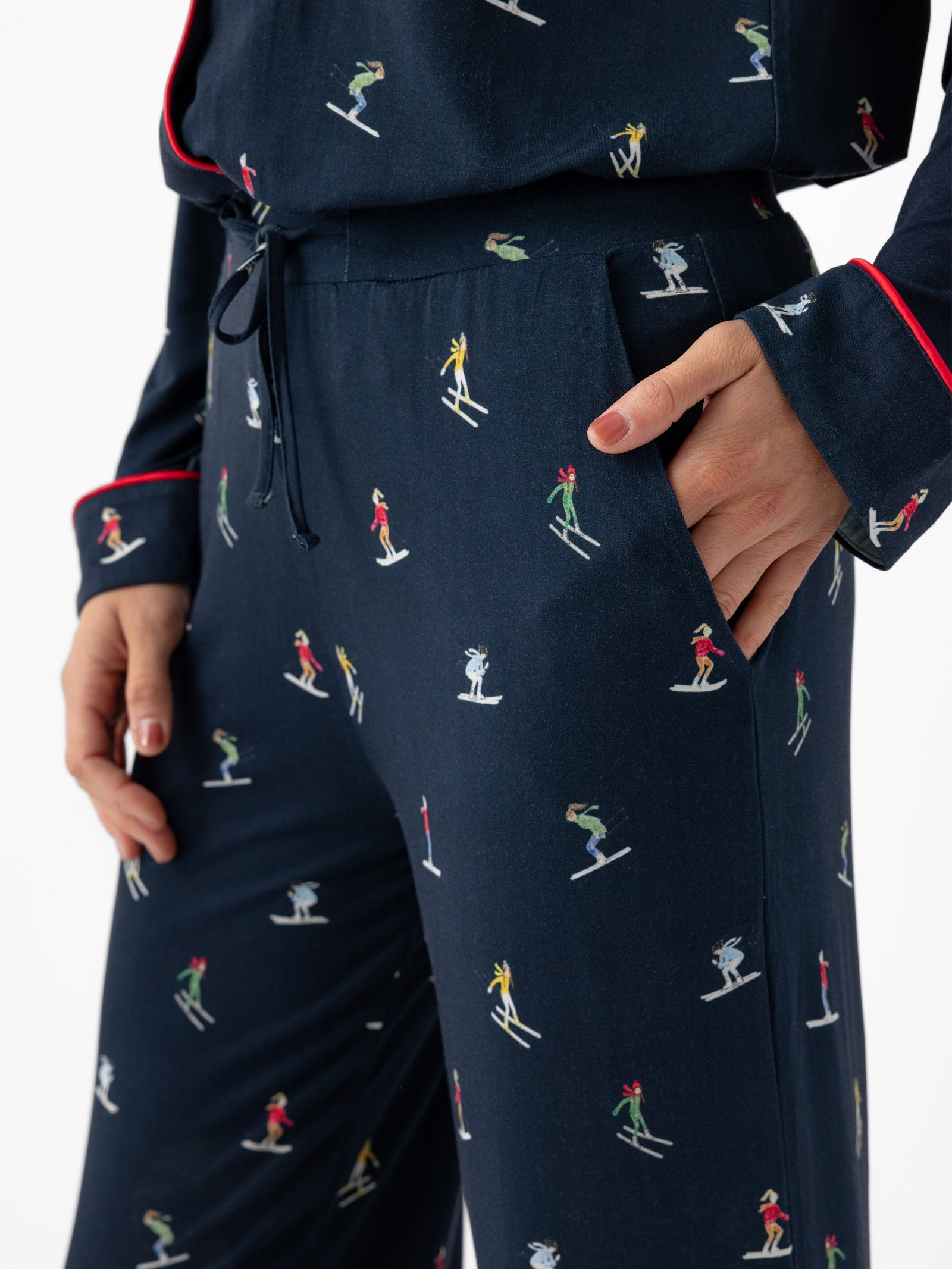 Woman wearing Women's Stretch-Knit Bamboo Pajama Pant in Ski Navy 