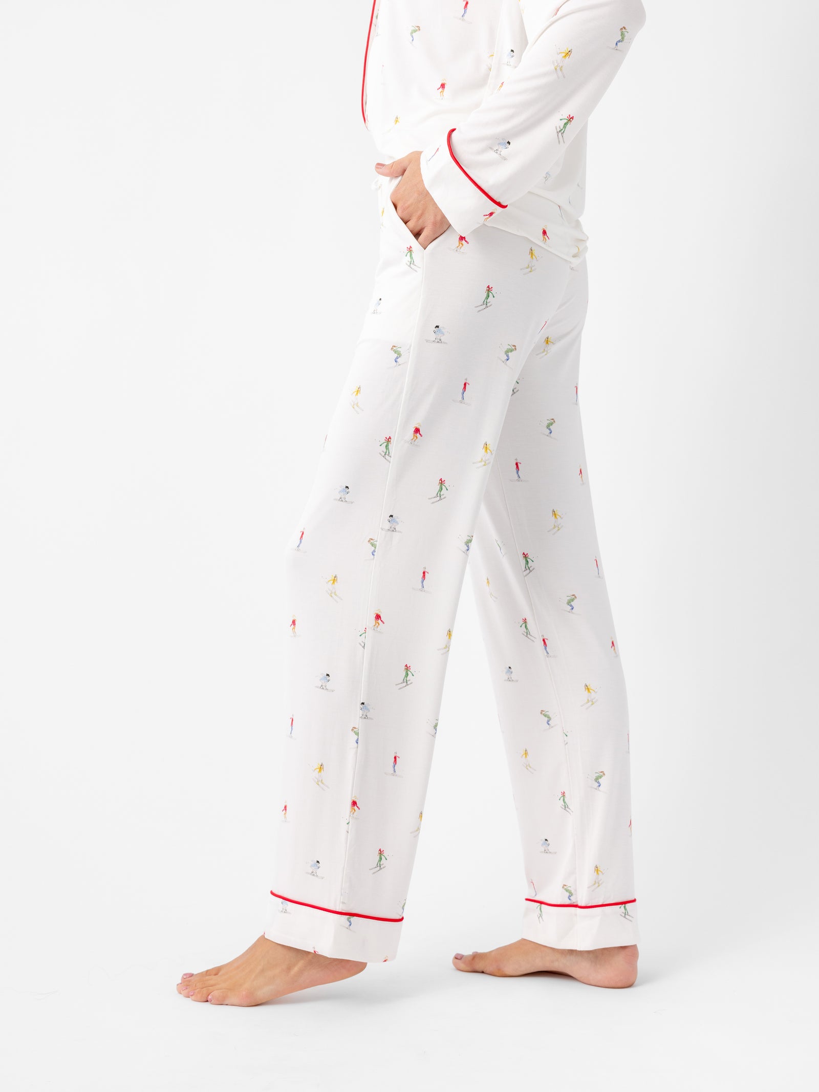 Woman wearing Women's Stretch-Knit Bamboo Pajama Pant in Ski Ivory 