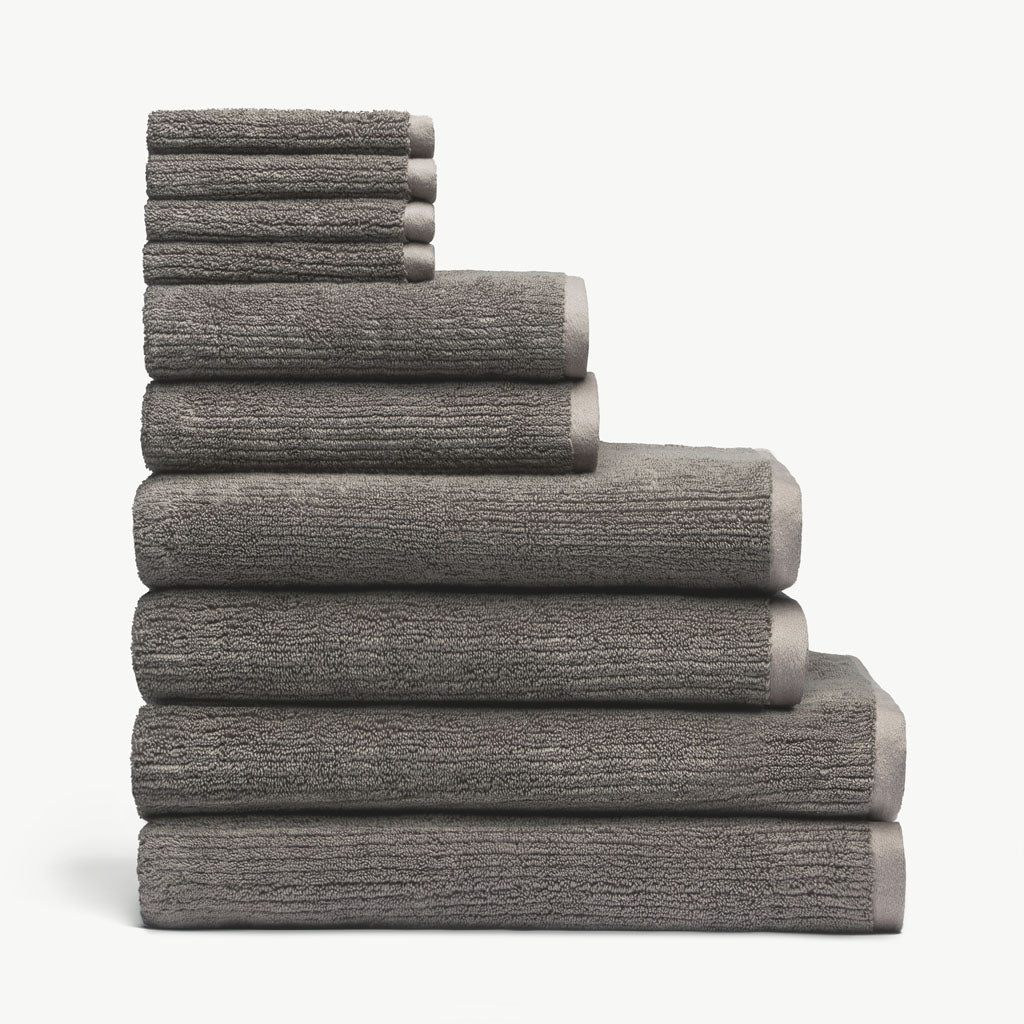 Complete Ribbed Terry Bath Bundle in the color Charcoal. Photo of Complete Ribbed Terry Bath Bundle taken with a white background. |Color:Charcoal