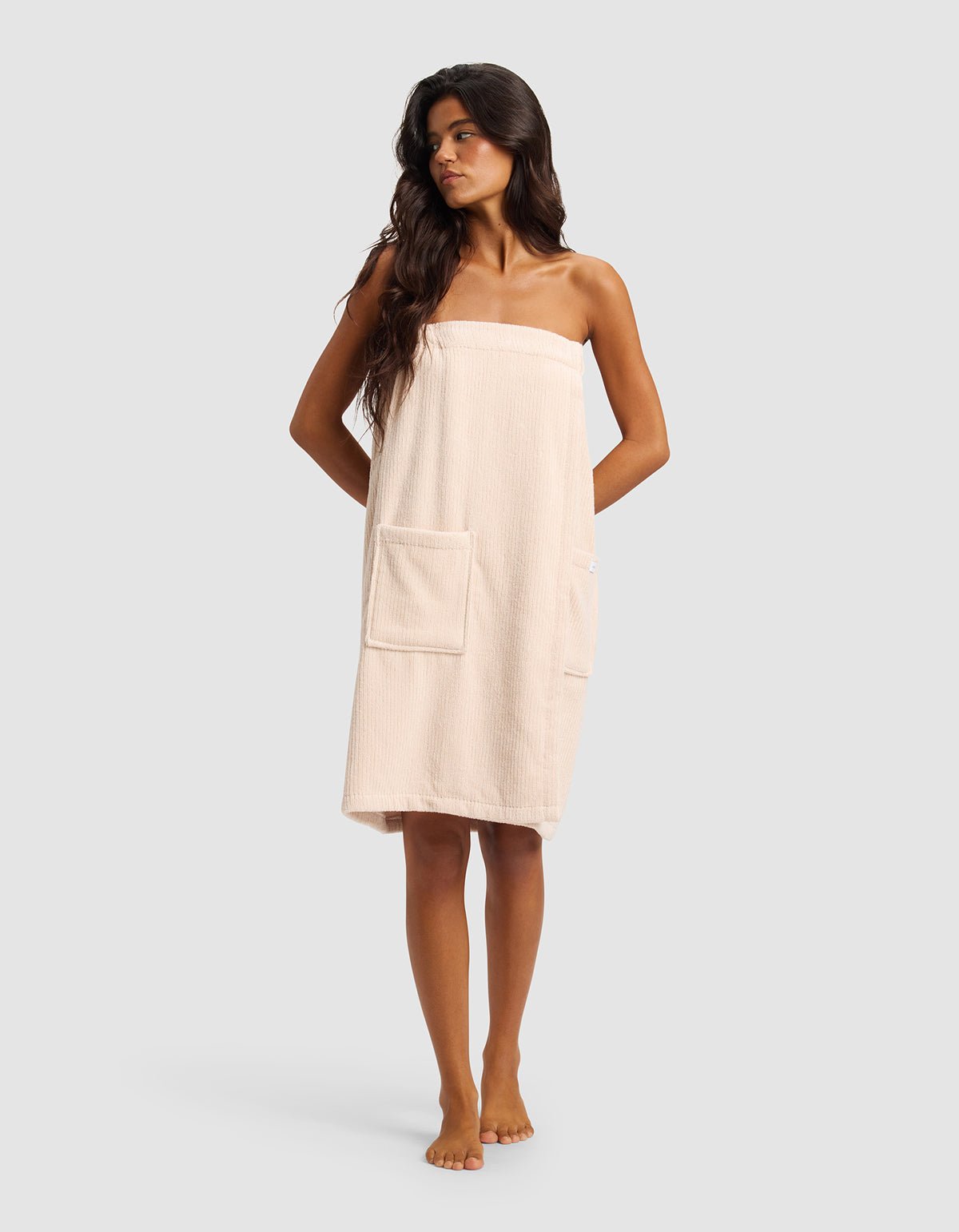 Ribbed Terry Bath Wrap in White (Size: XS/S)