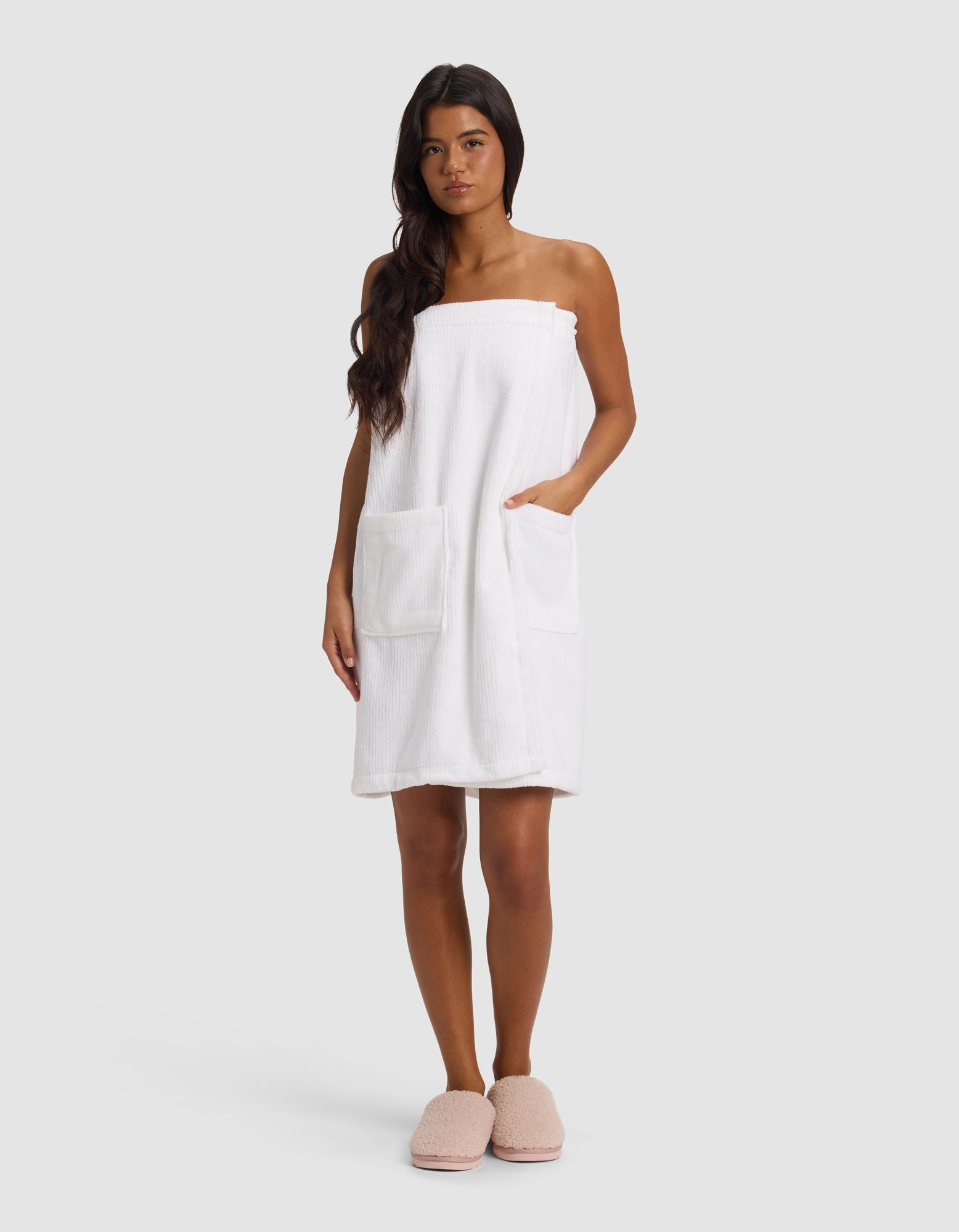 strapless terry cloth dress Ribbed Terry Bath Wrap in White (Size: XS/S)