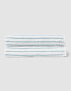 Two neatly folded Cozy Earth Striped Luxe Bath Sheets, featuring thin light blue stripes, are stacked together against a plain light gray background. |Color:Brook Stripe