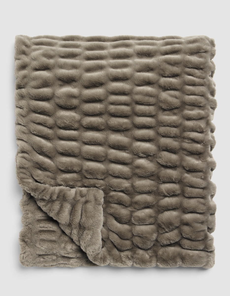 Gray Cozy Earth Snuggle Cuddle Blanket featuring a textured, rectangular tufted faux fur pattern.