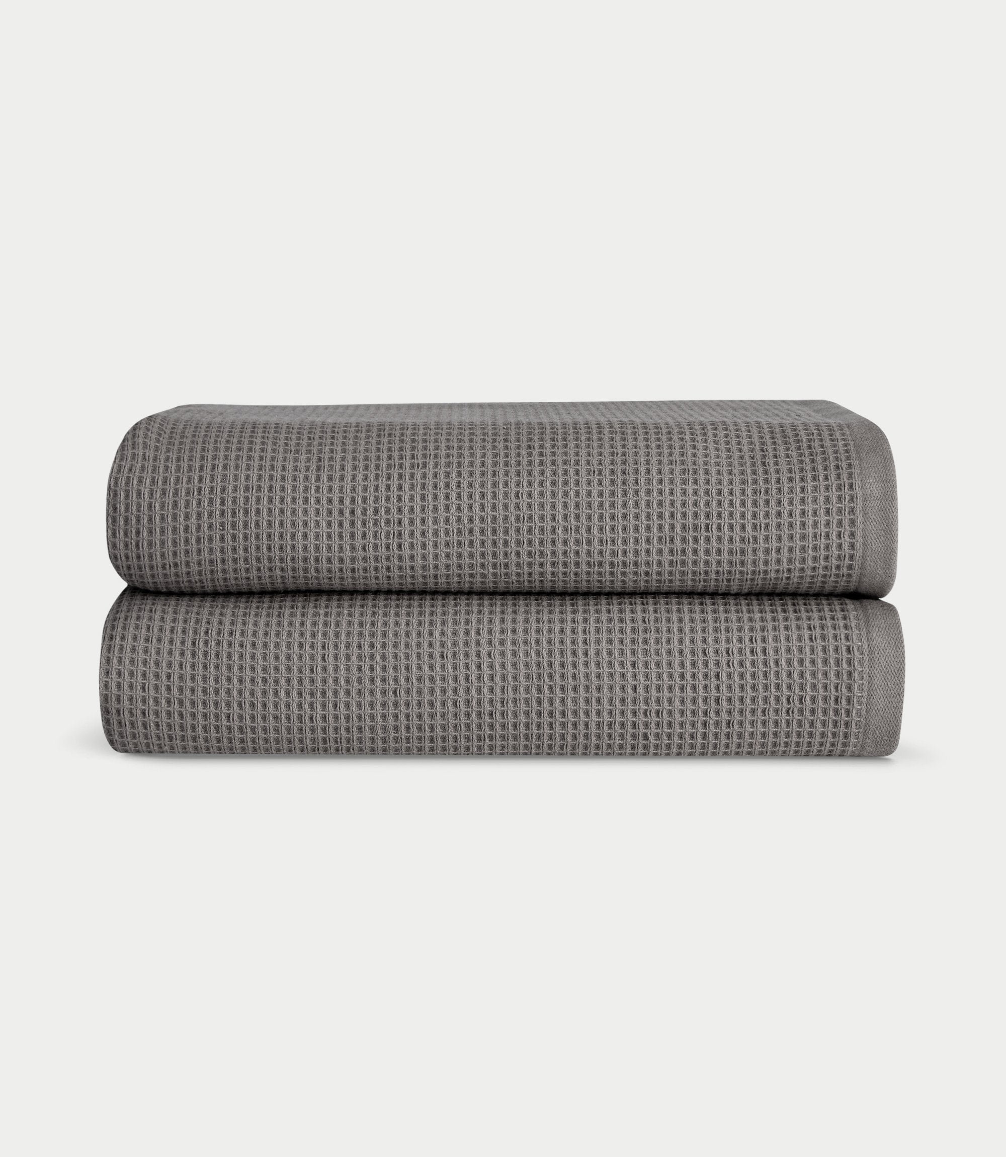 Waffle Bath towels in the color charcoal. Photo of Charcoal Waffle Bath towels taken with white background. |Color:Charcoal