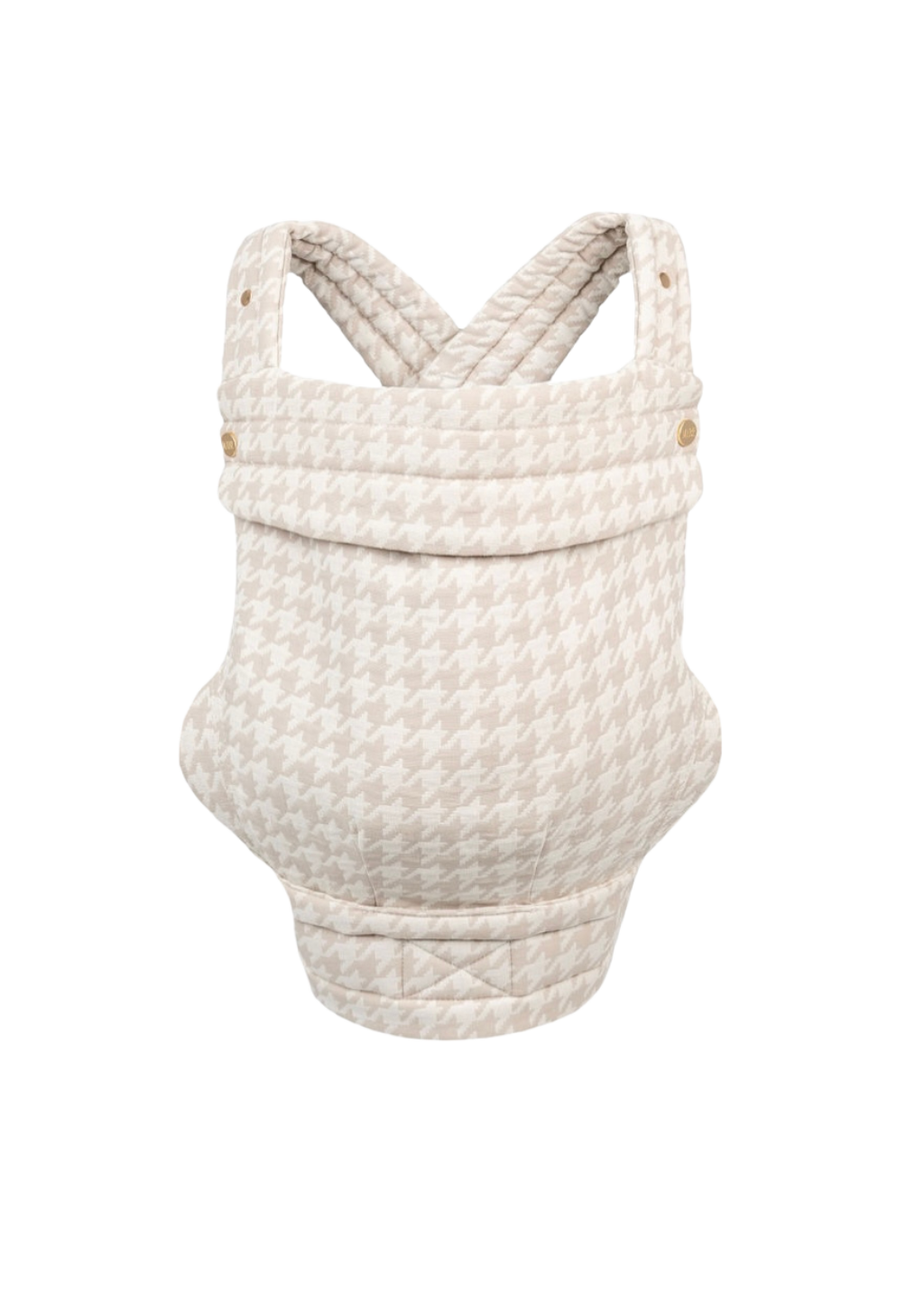 The Monarch Carrier - Houndstooth by Mabē features a beige and white houndstooth quilted design, cross-back shoulder straps, and button details.