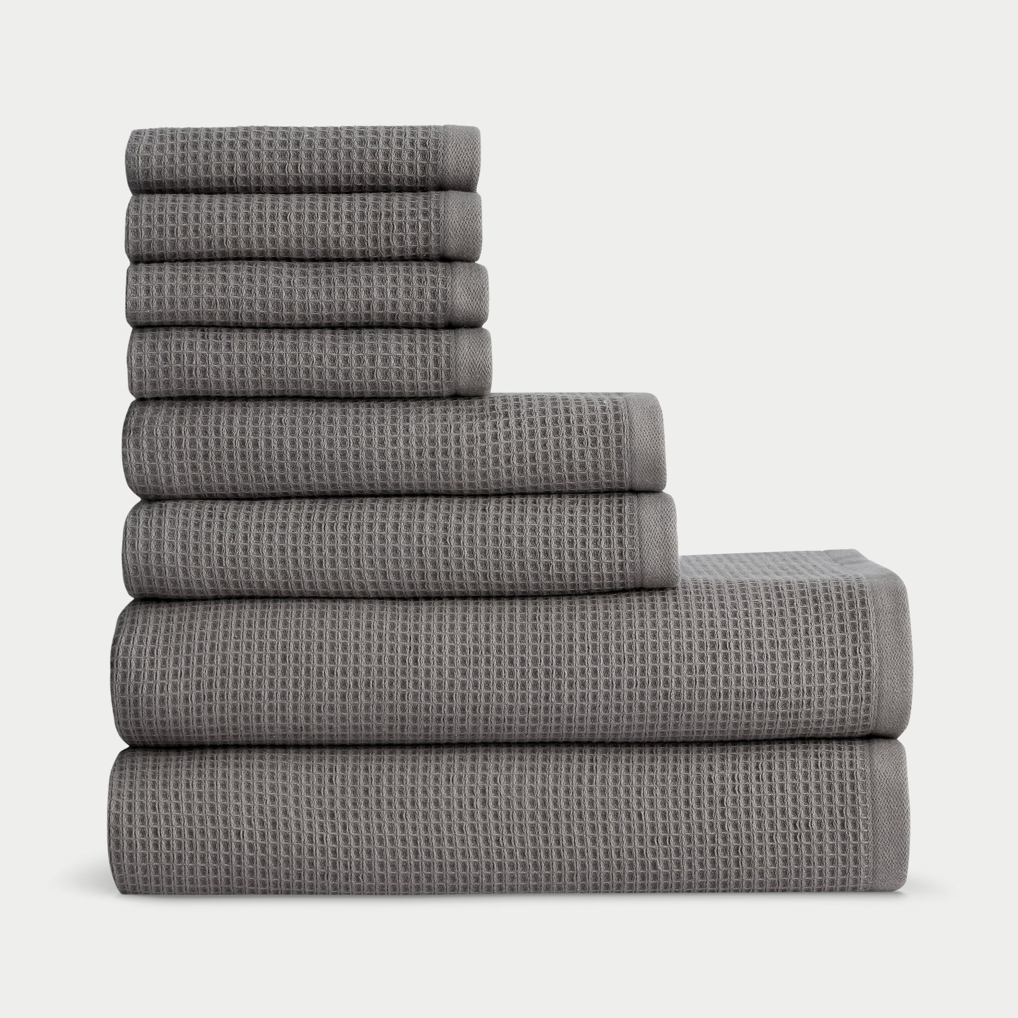 Waffle Bath Towel Set in the color Charcoal. Photo of Charcoal Waffle Bath Towel Set taken with white background. |Color:Charcoal