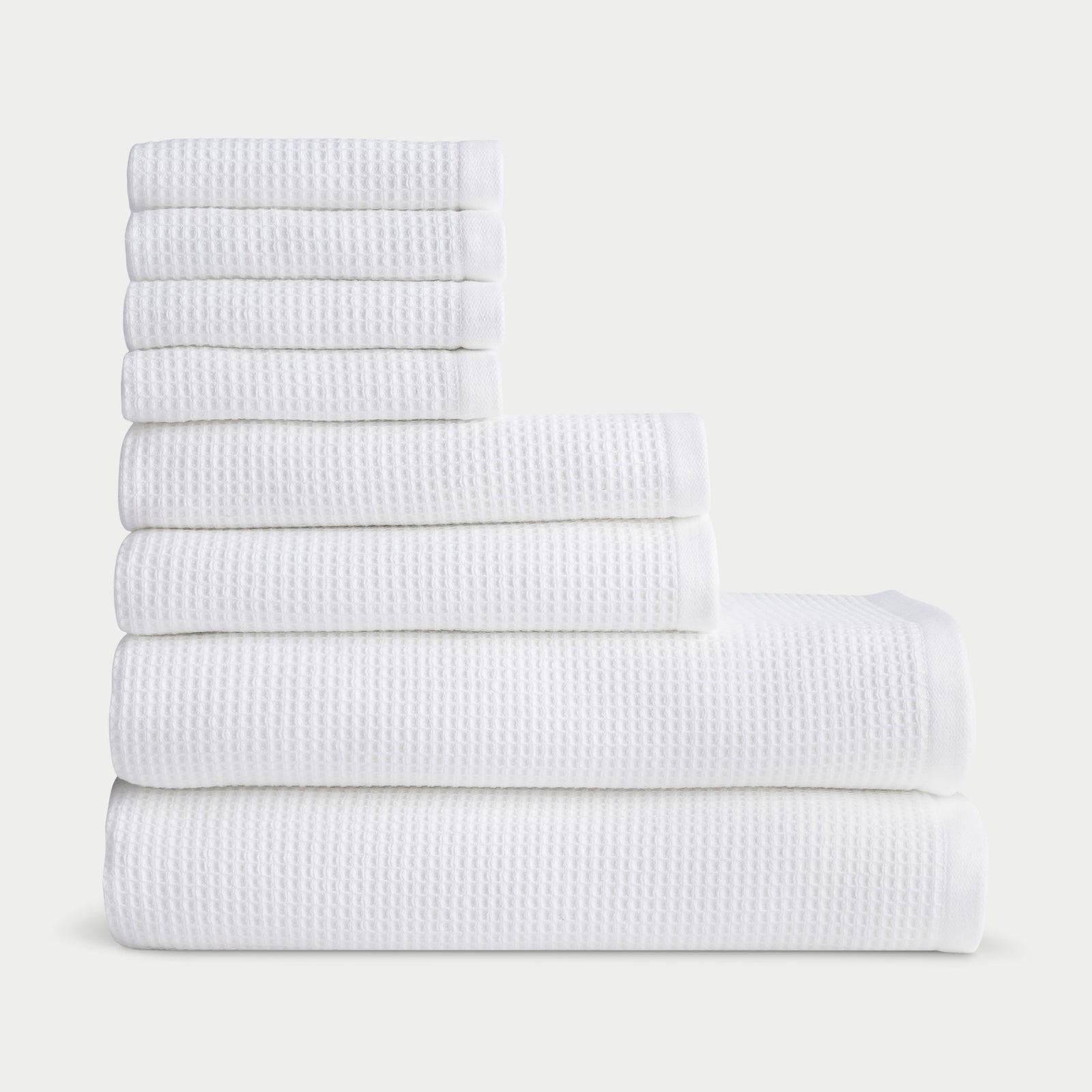 Waffle Bath Towel Set in the color White. Photo of white Waffle Bath Towel Set taken with white background. 