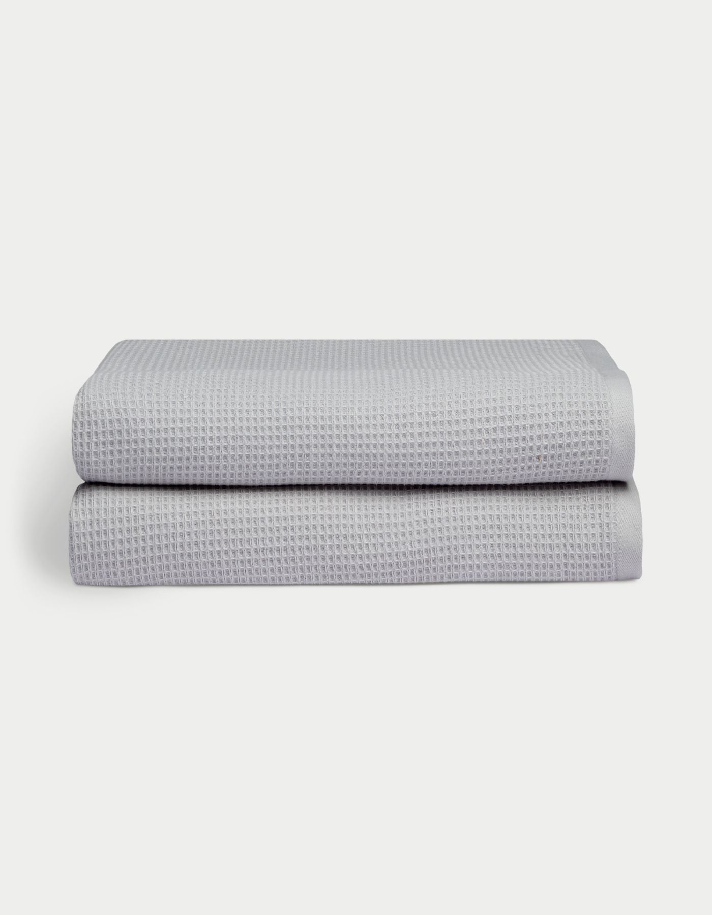 Waffle Bath Sheets in the color Harbor Mist. Photo of Waffle Bath Sheets taken with white a background. 