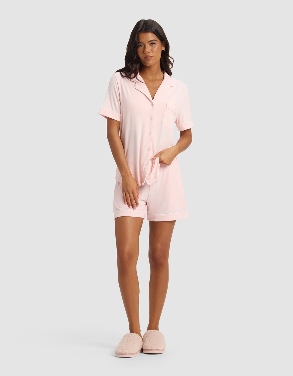 Women's Short Sleeve Bamboo Pajama Set in Stretch-Knit