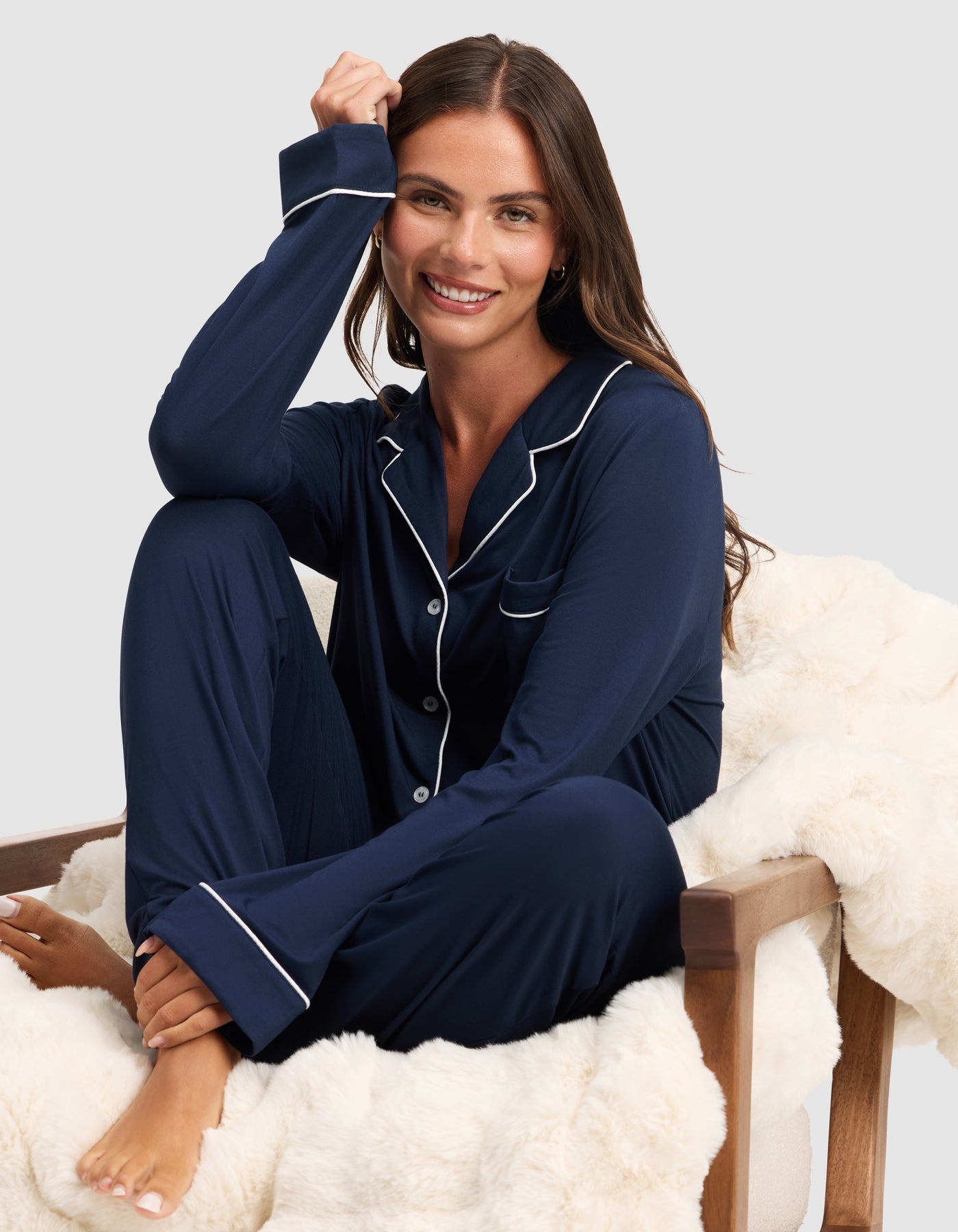 Cozy Earth Long Pajamas Women's Bamboo Stretch-Knit Long Sleeve