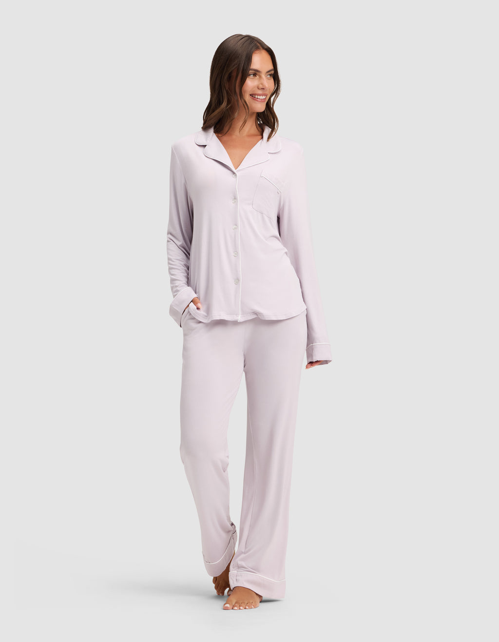 Cozy Earth Bamboo Stretch-Knit Long Sleeve Pajama Set