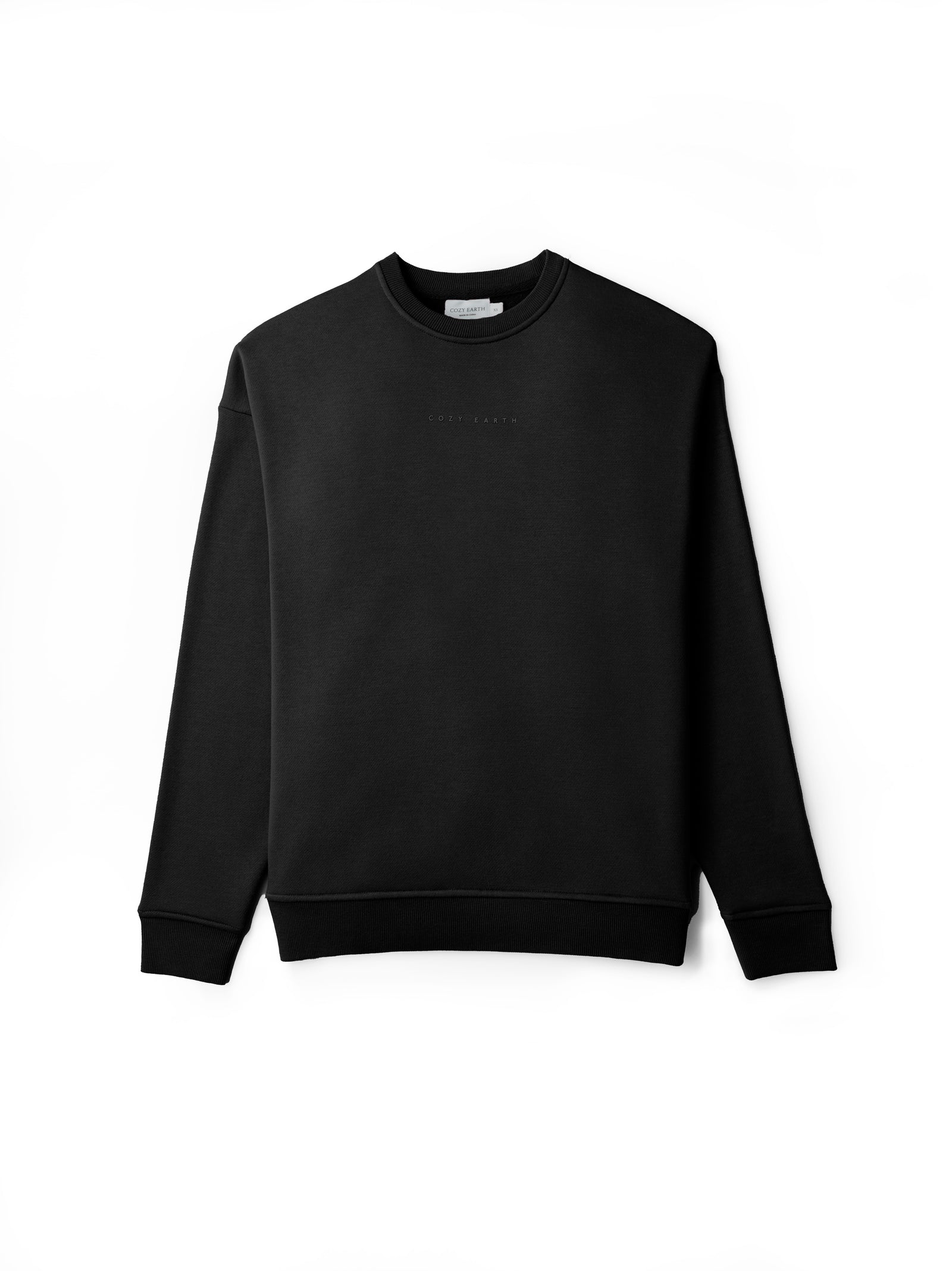 Black CityScape Pullover Crew laying flat on a white background. 