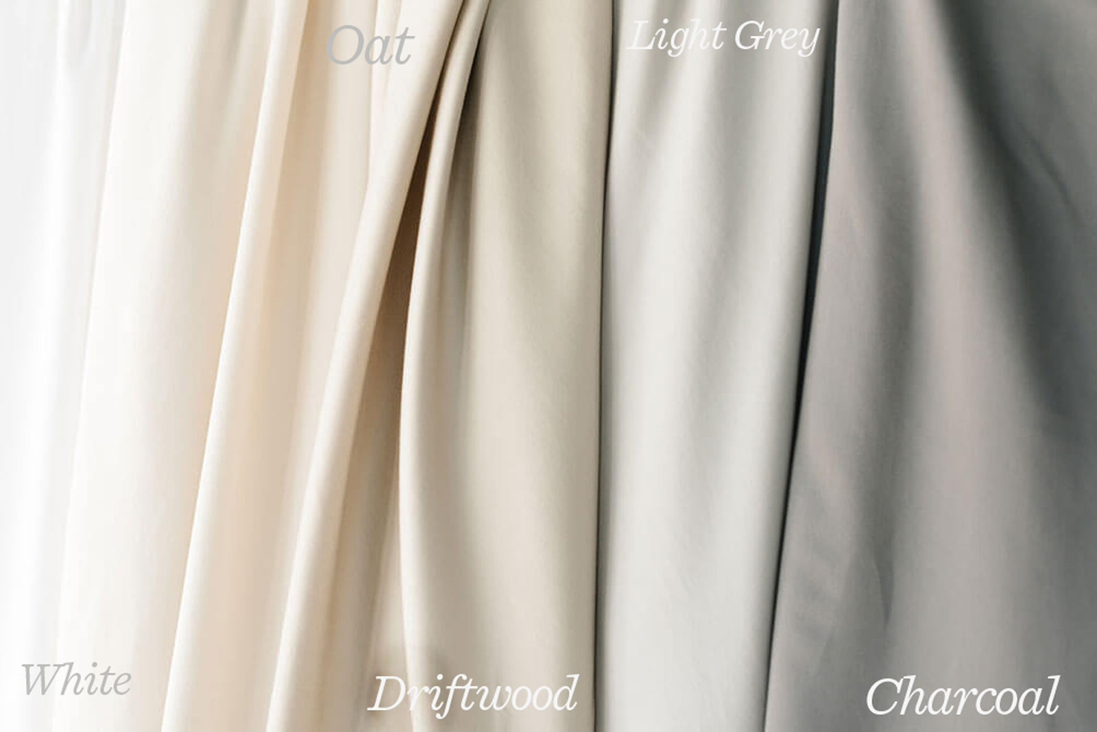 Fabric of White, Oat, Light Grey, Driftwood, and Charcoal Bamboo Sheet Set