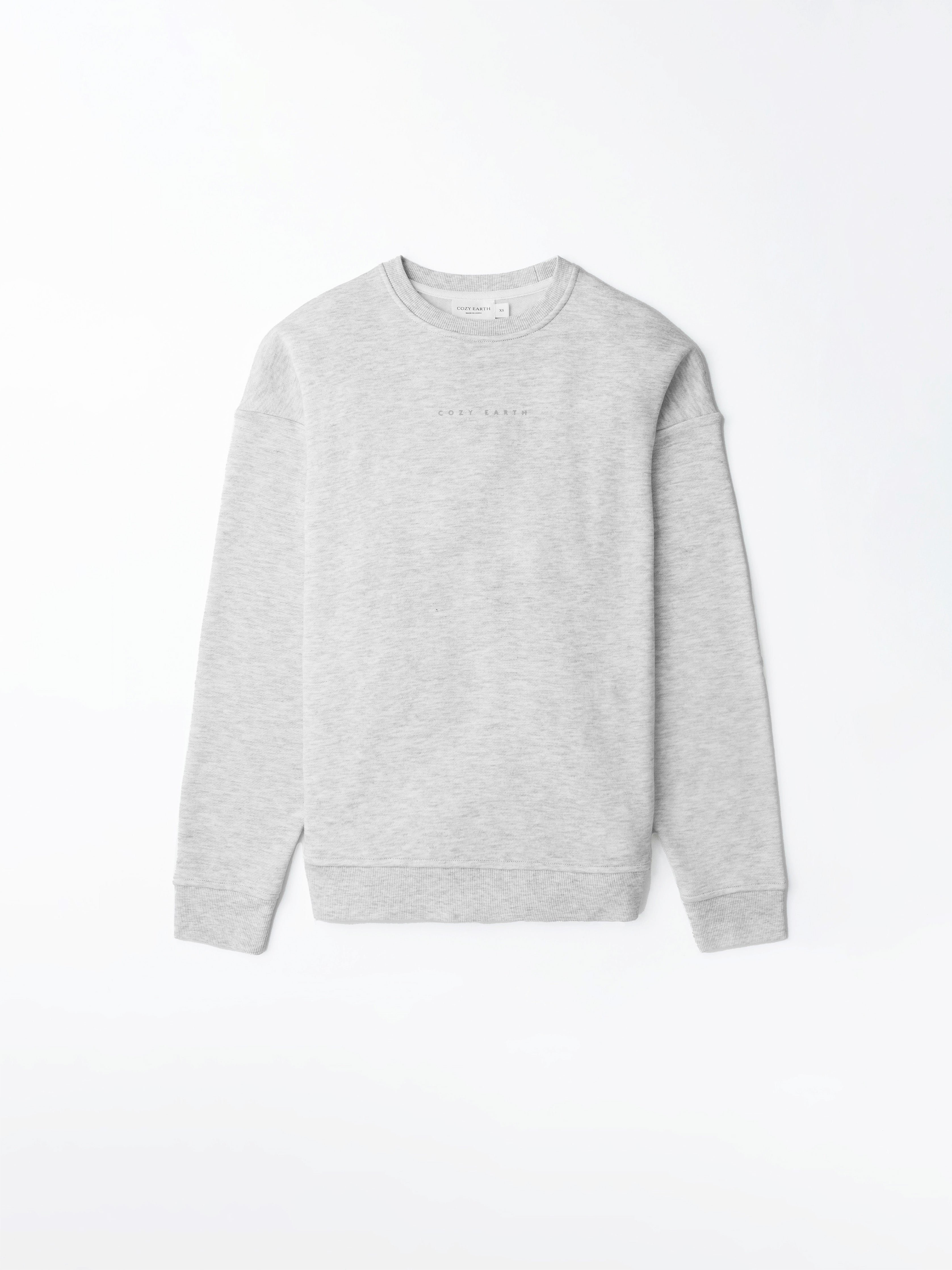 Heather Grey CityScape Pullover Crew laying flat on a white background. 
