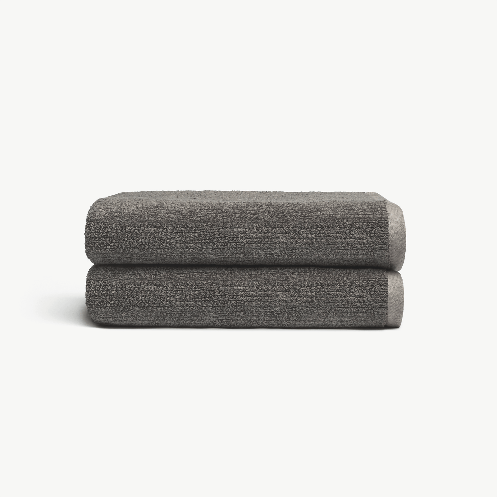 Ribbed Terry Bath Towels in the color Charcoal. Photo of Charcoal Waffle Bath Towels taken with white background. 