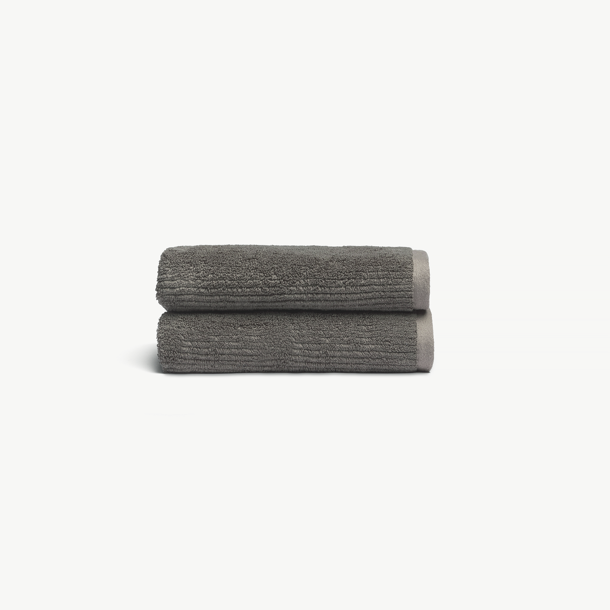 Ribbed Terry Hand Towels in the color Charcoal. Photo of product taken with a white background. |Color:Charcoal