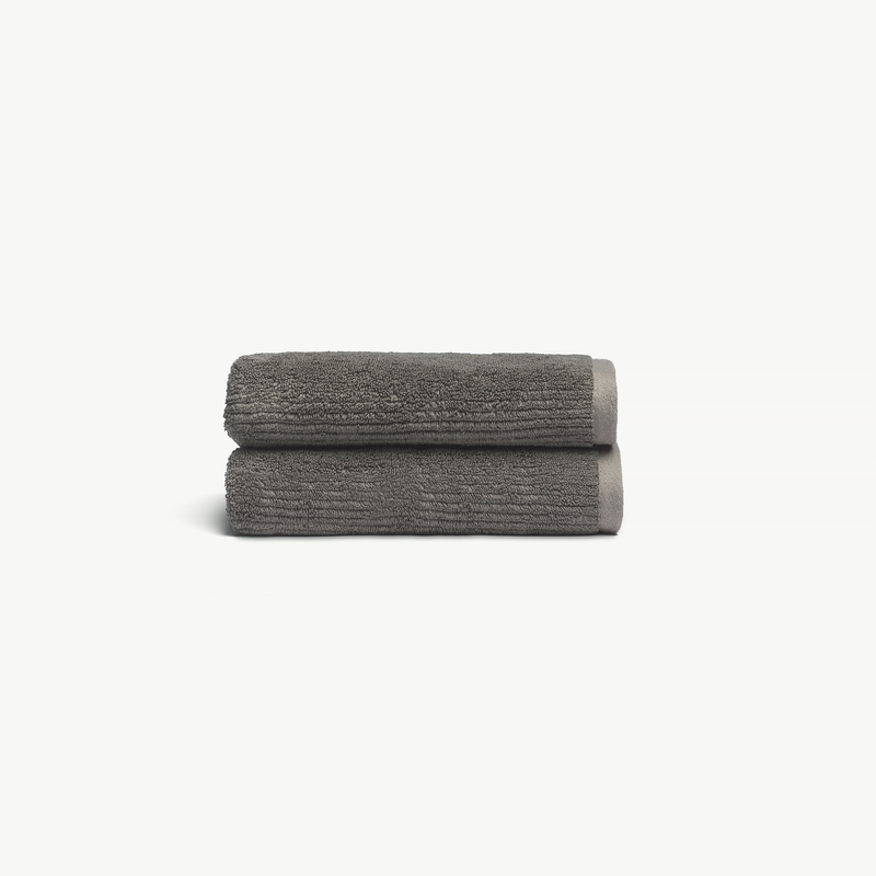 Ribbed Terry Hand Towels in the color Charcoal. Photo of product taken with a white background.