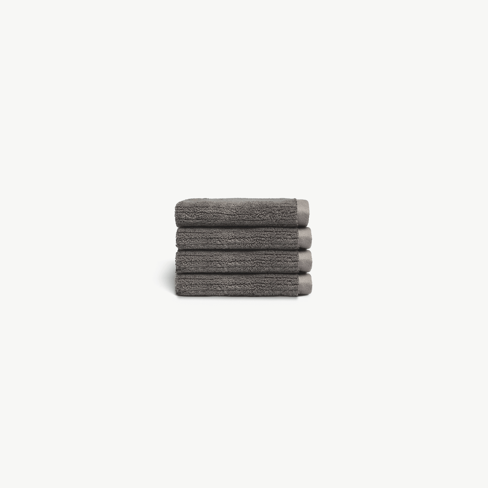 Ribbed Terry Wash Cloths in the color Charcoal. Photo of product taken with white background. 