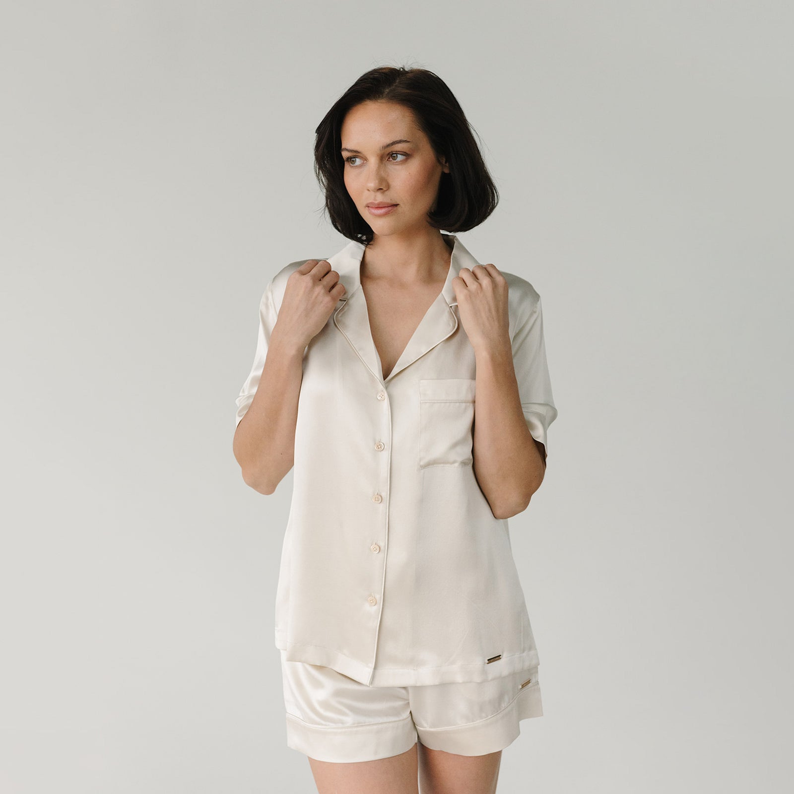 Serenity Silk Classic Short-Sleeve Pajama Top - Cozy Earth