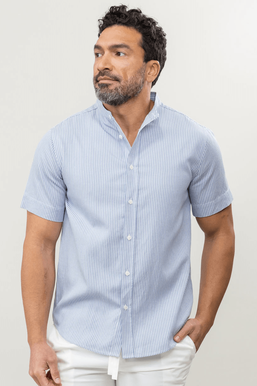 Men's Mock Neck Short Sleeve Button Down Shirt | Cozy Earth
