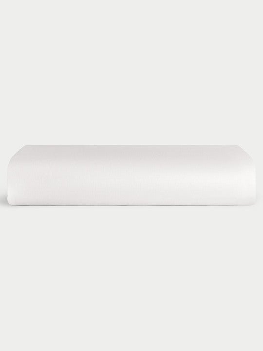 White Bamboo Linen Fitted Sheet Folded over a white background. |Color: White