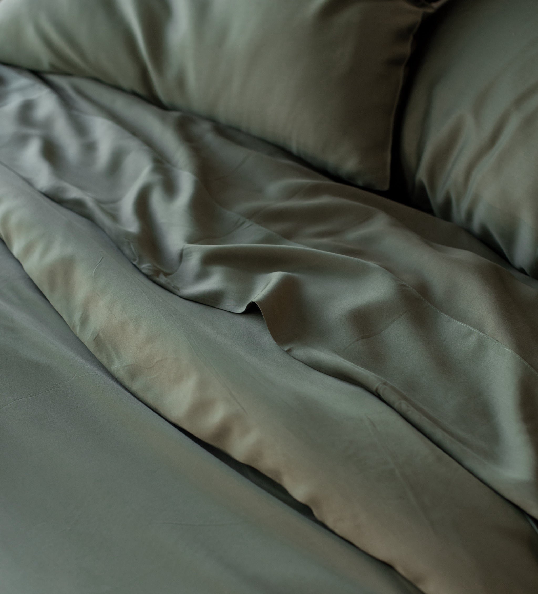 Close up of olive bedding 