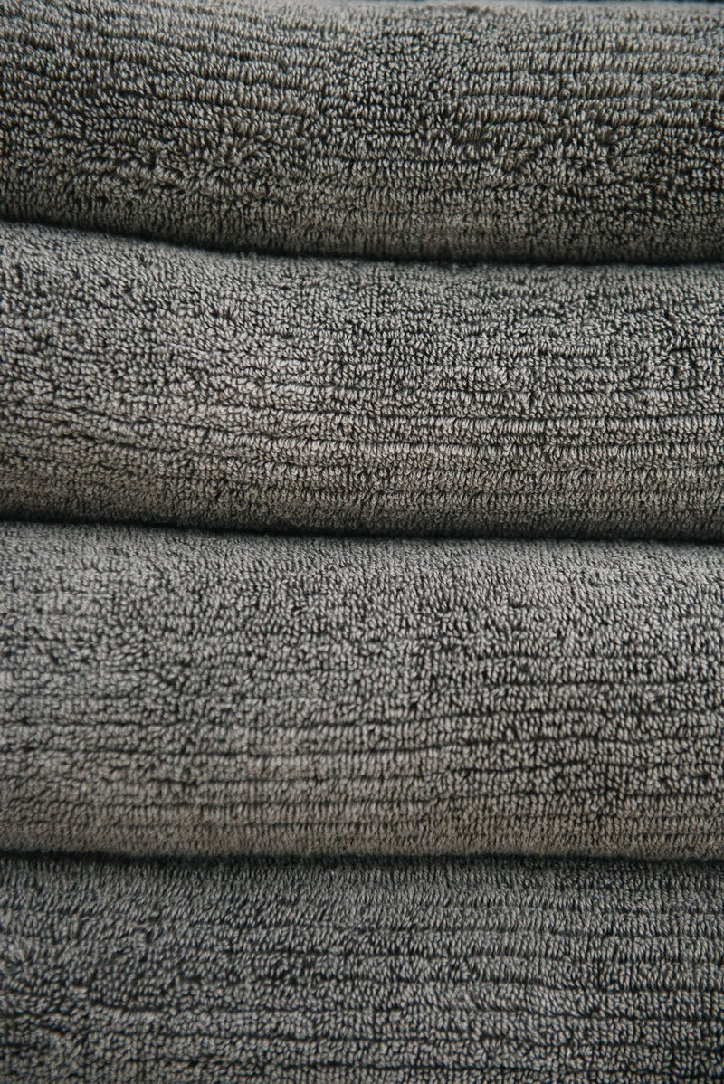 Ribbed Terry Bath Sheets in the color Charcoal. Photo of product taken up close.