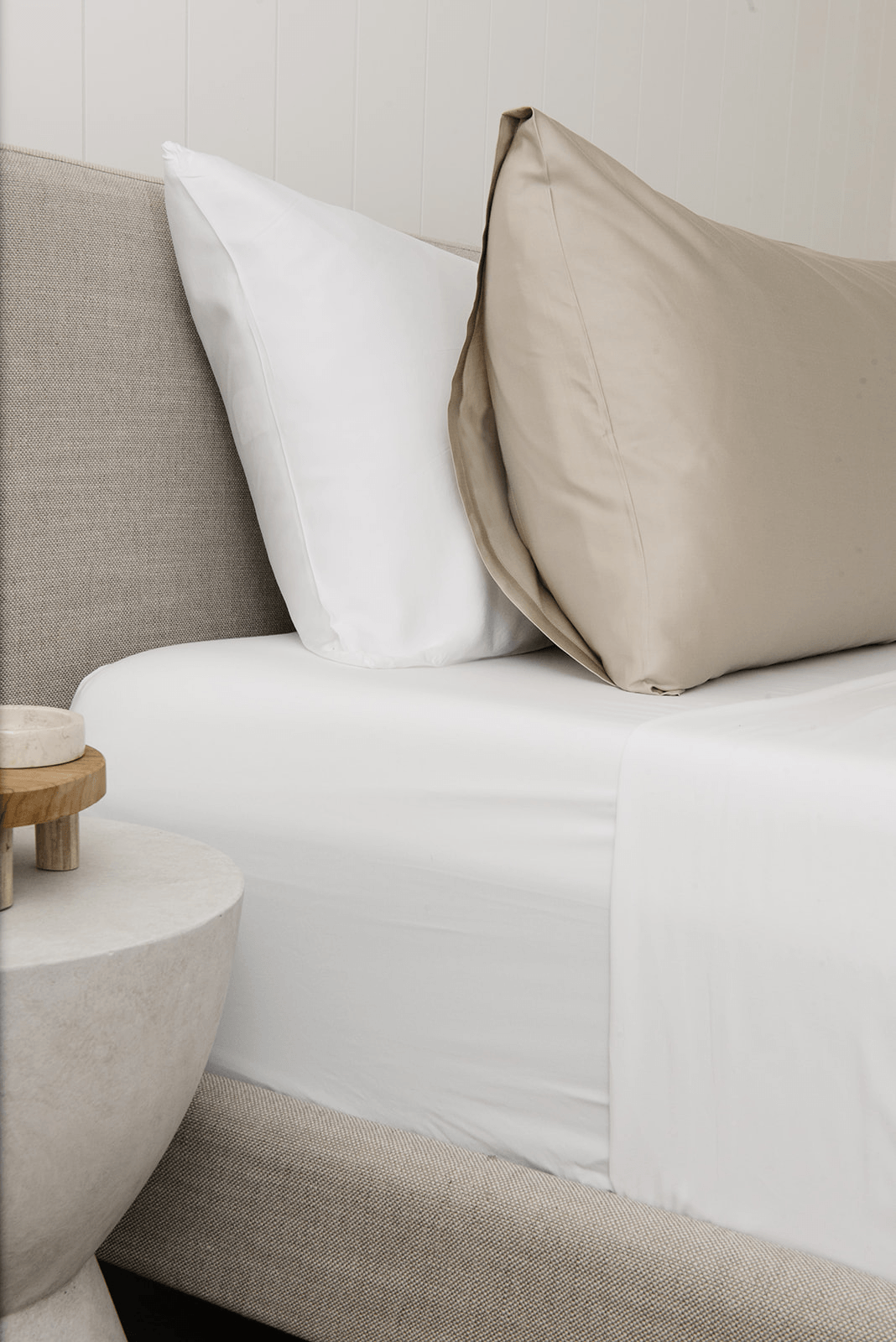 Driftwood pillowcase on bed with other pillow behind it standard/king/body
