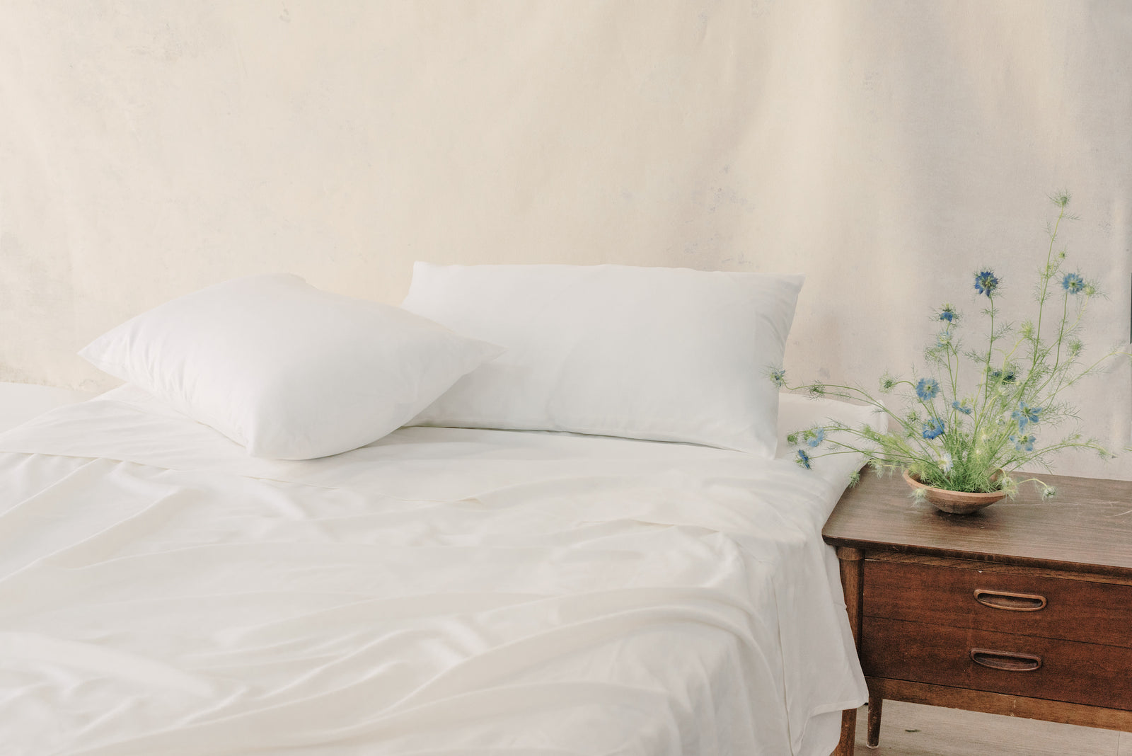 White Linen Bamboo Flat Sheet on bed. 