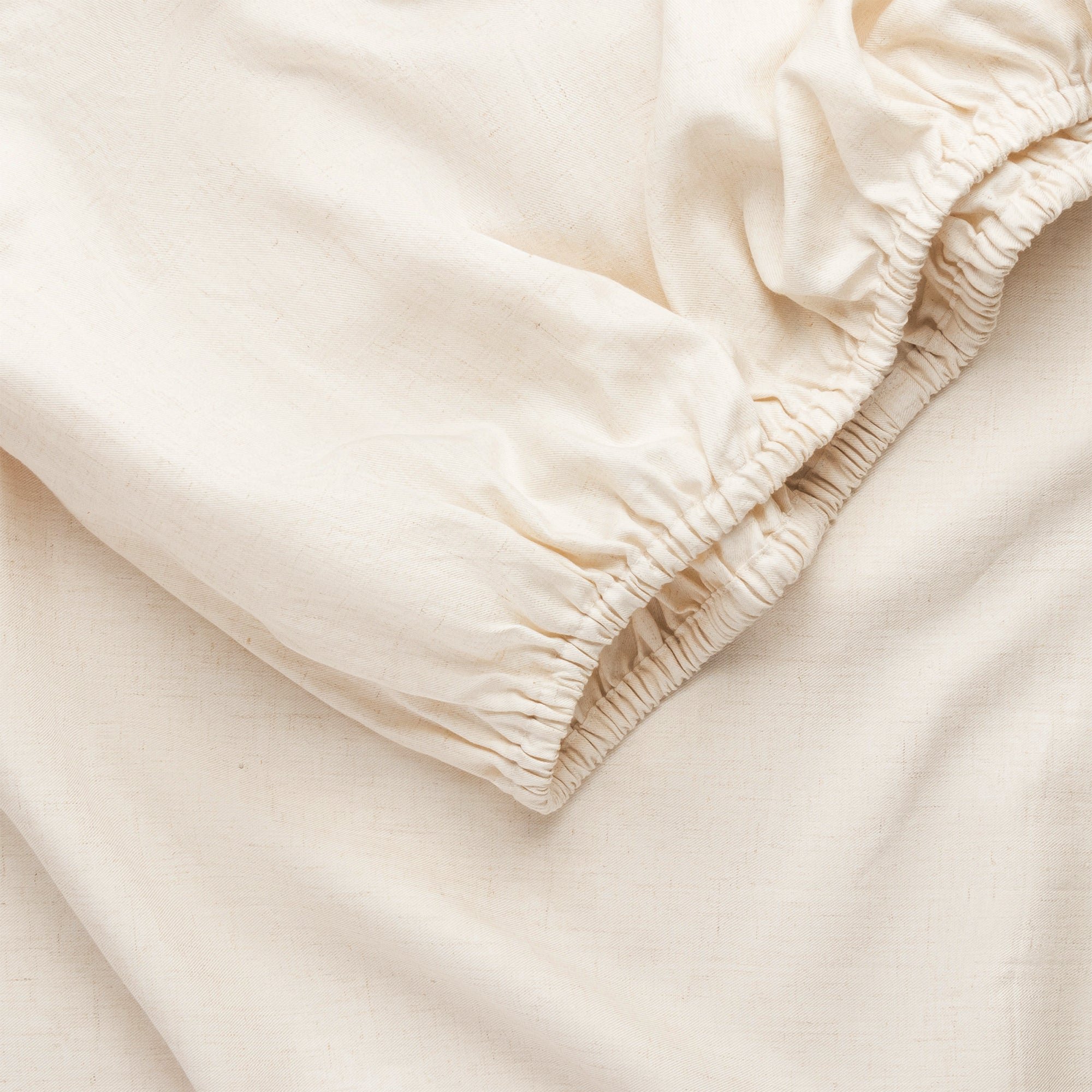 Natural Bamboo Linen Fitted Sheet Folded over itself. |Color: Natural