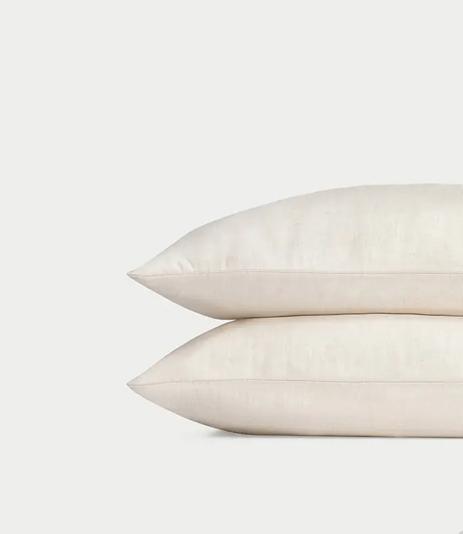 Natural Linen Bamboo Pillow Shams photographed over a white background. 