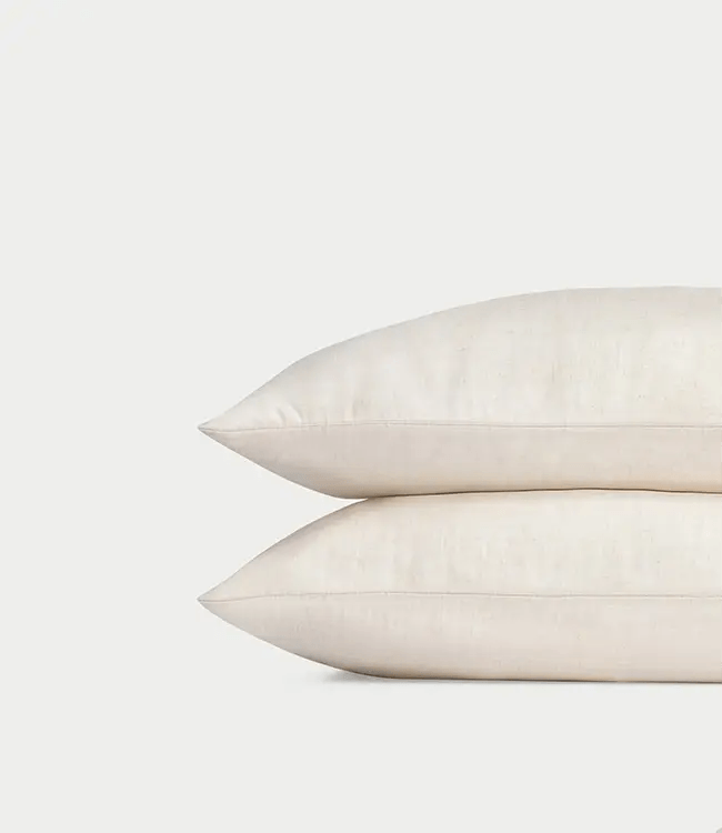 Natural Linen Bamboo Pillow Shams photographed over a white background. |Color: Natural