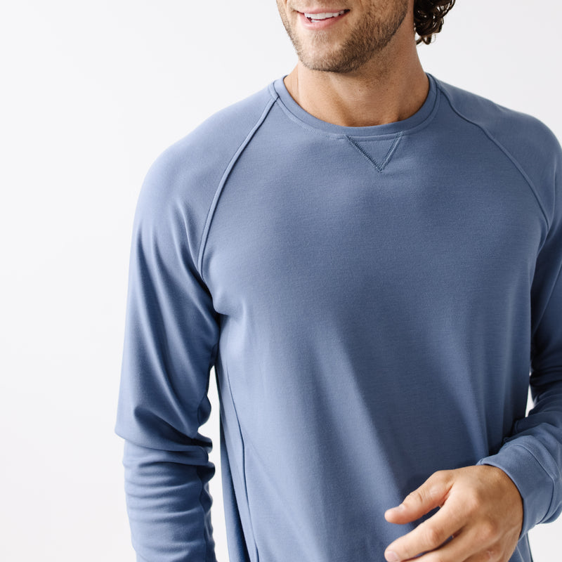 Blue Men's Ultra-Soft Bamboo Pullover Crew [Houston]