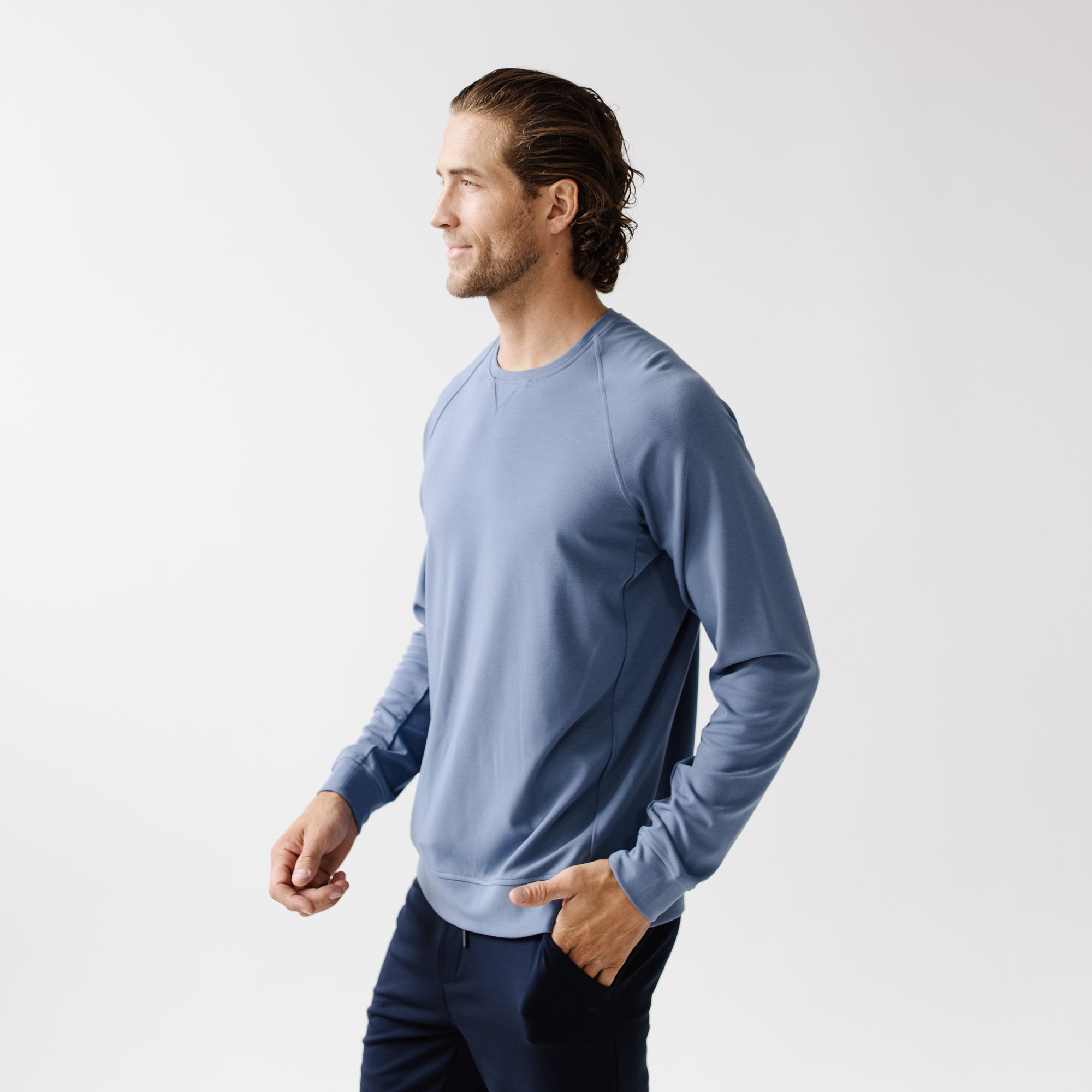 Blue Men's Ultra-Soft Bamboo Pullover Crew [Houston] 