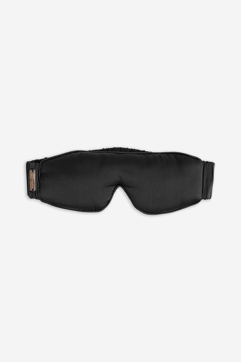 Black Serenity Silk sleep mask on a white background