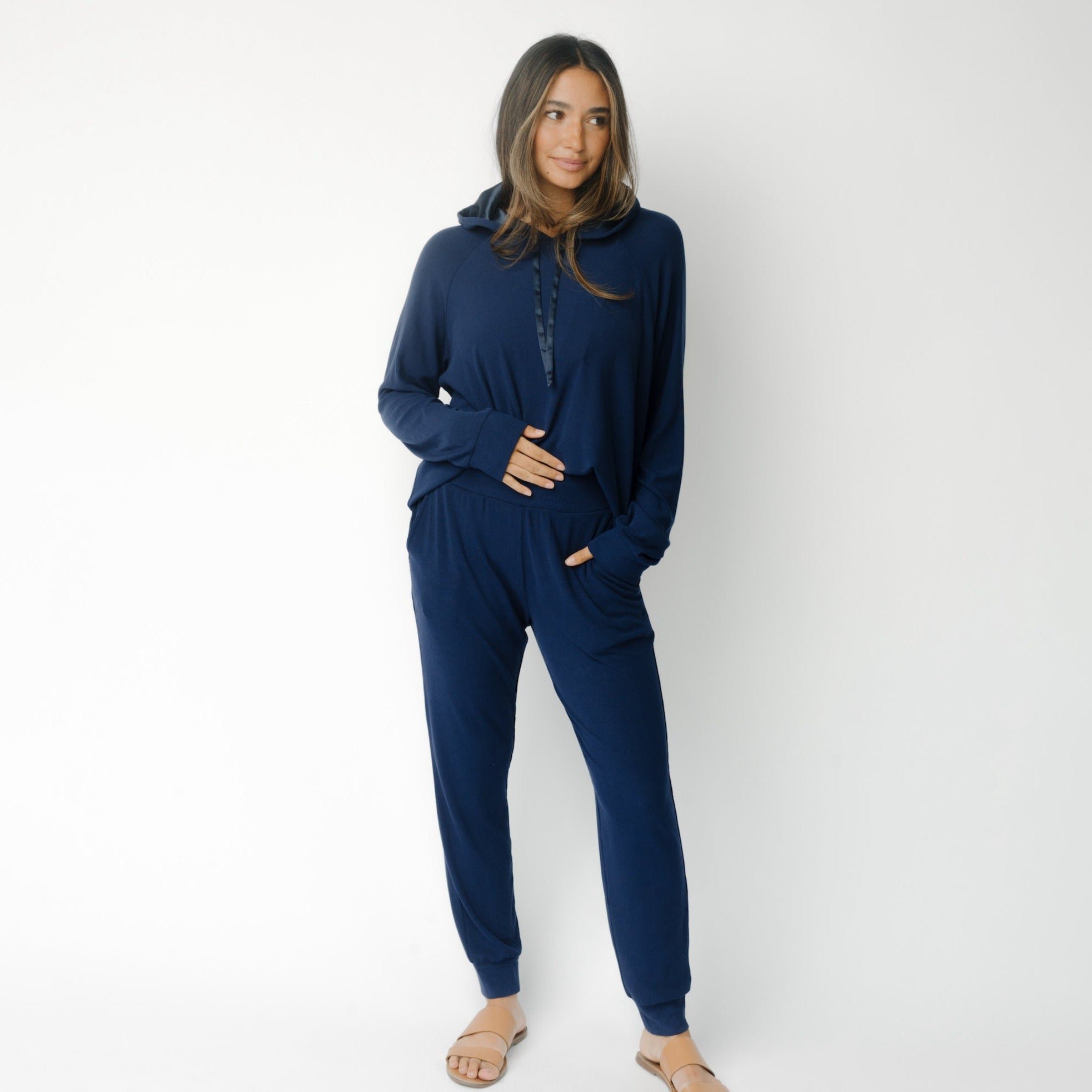 Navy Women’s Rib Knit Bamboo Jogger Pants