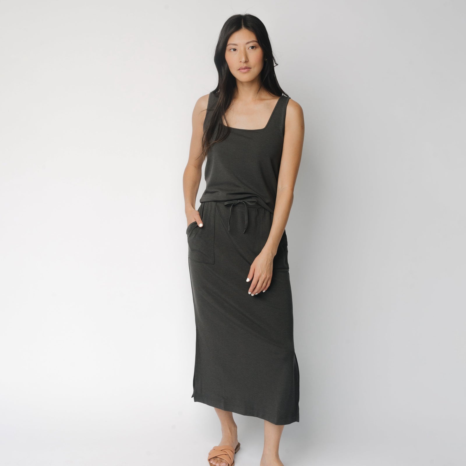Charcoal Women’s Ultra-Soft Bamboo Midi Skirt