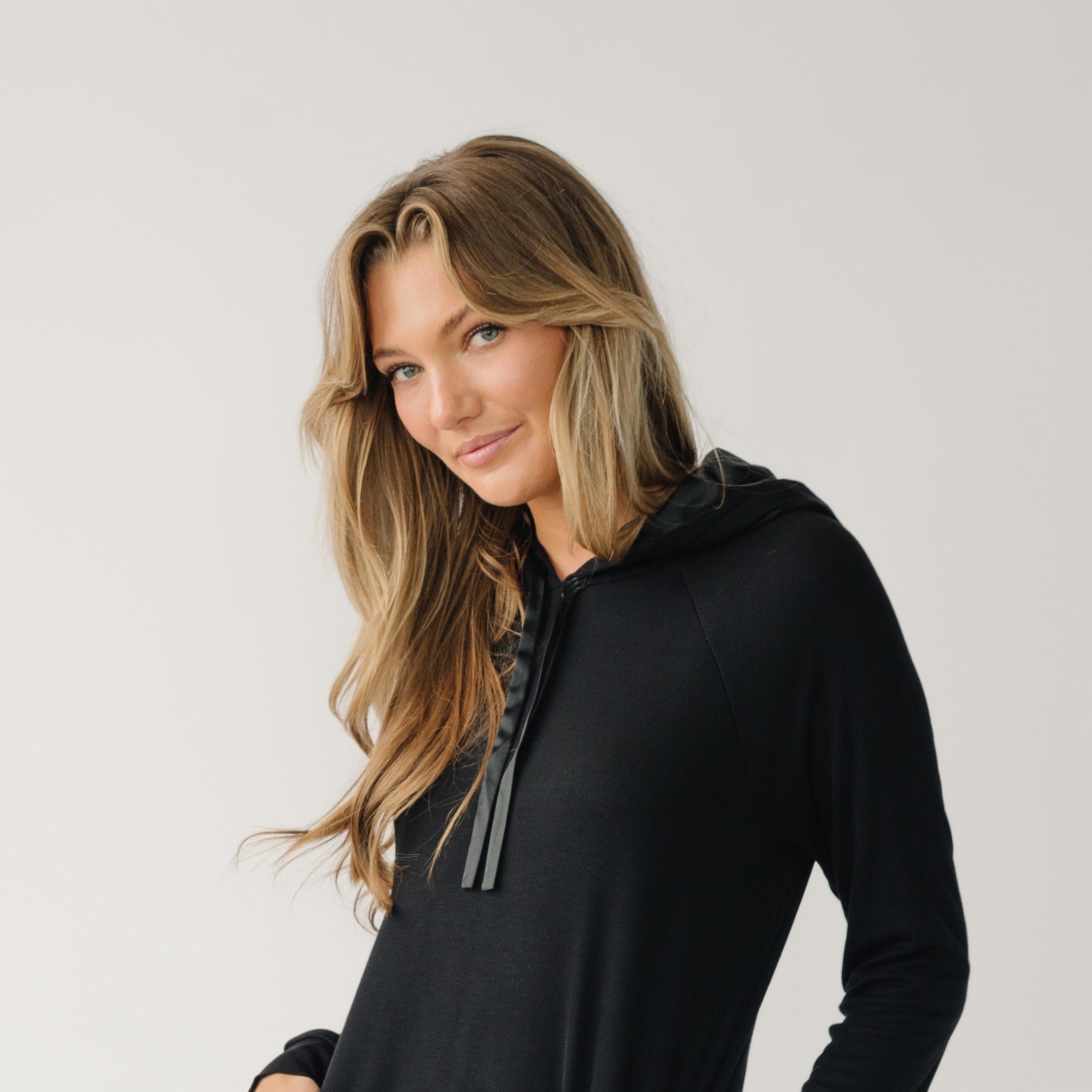 Black Women’s Rib Knit Bamboo Hoodie