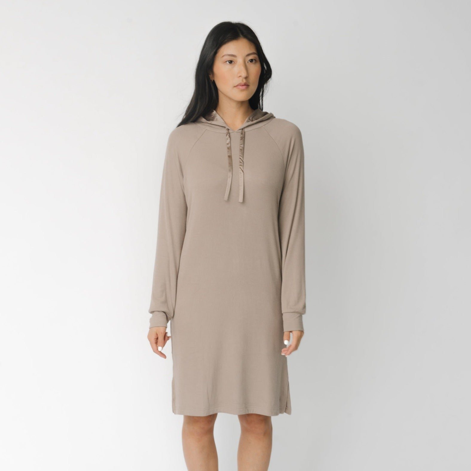 Suede Women’s Rib Knit Bamboo Hoodie Dress
