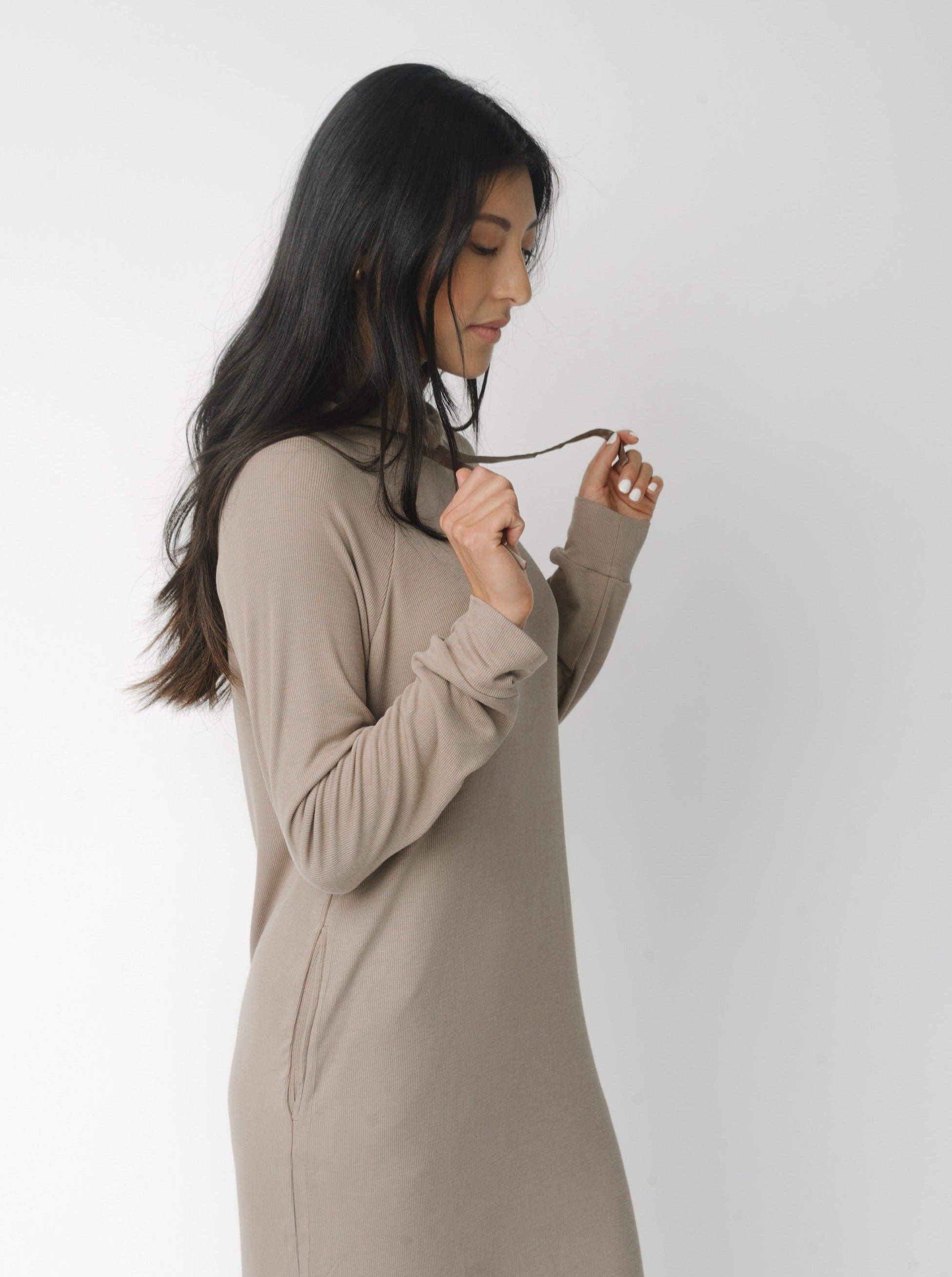Suede Women’s Rib Knit Bamboo Hoodie Dress