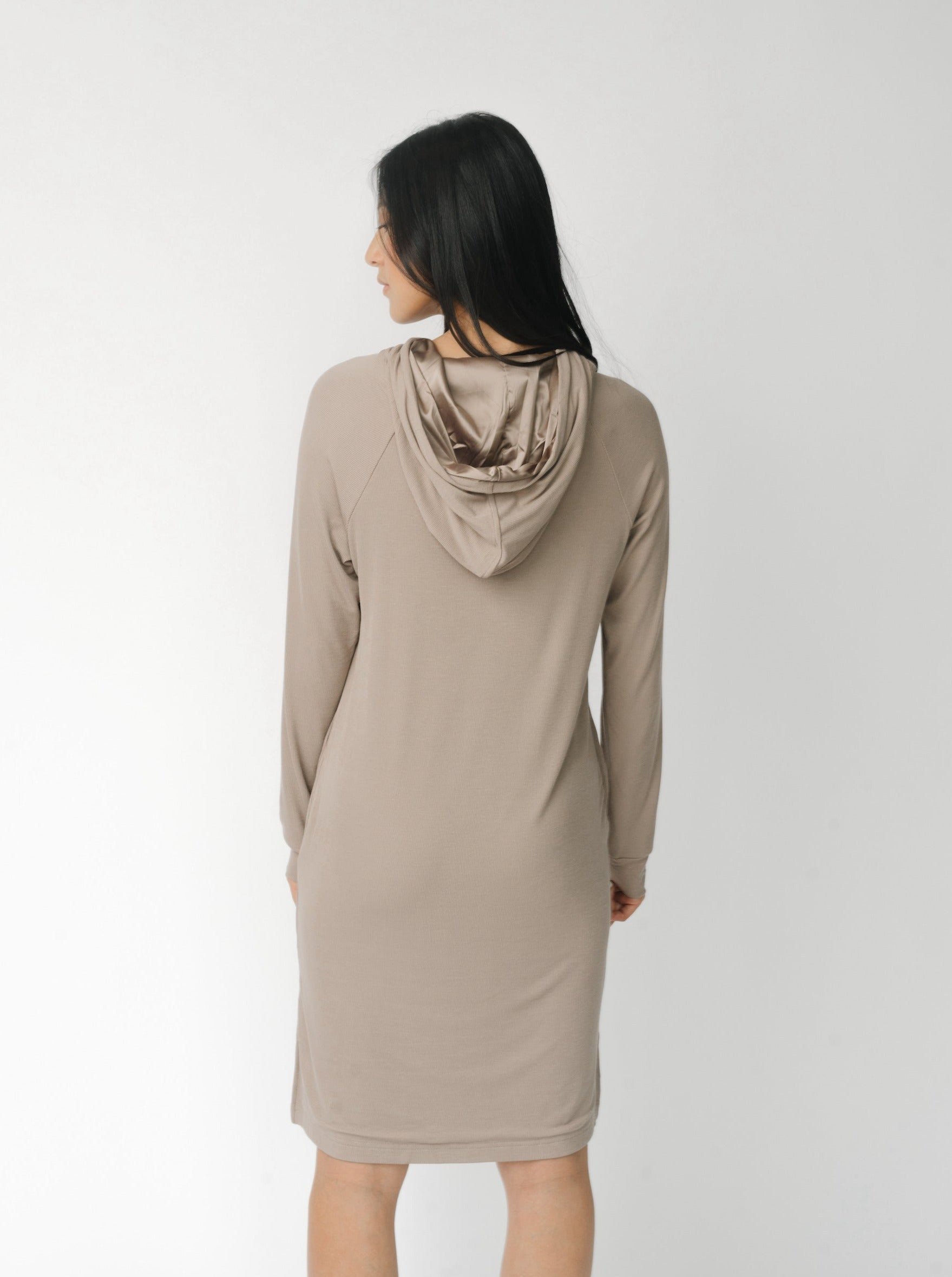 Suede Women’s Rib Knit Bamboo Hoodie Dress